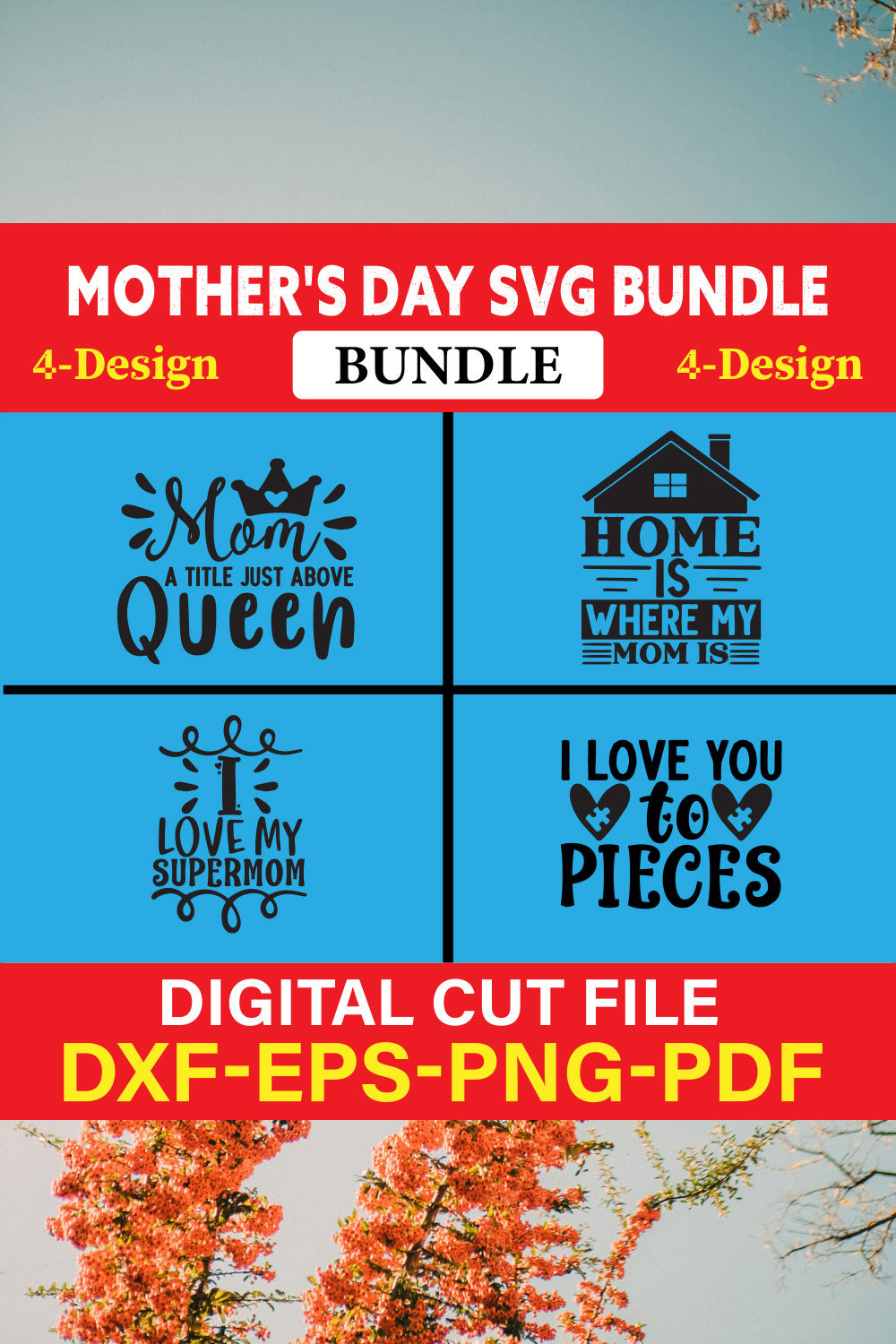 Mother's Day SVG T-shirt Design Bundle Vol-49 pinterest preview image.