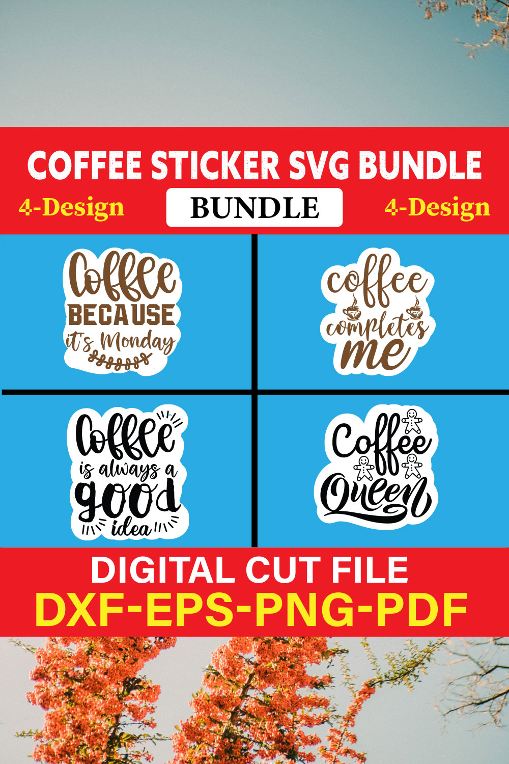 Coffee Sticker T-shirt Design Bundle Vol-2 pinterest preview image.