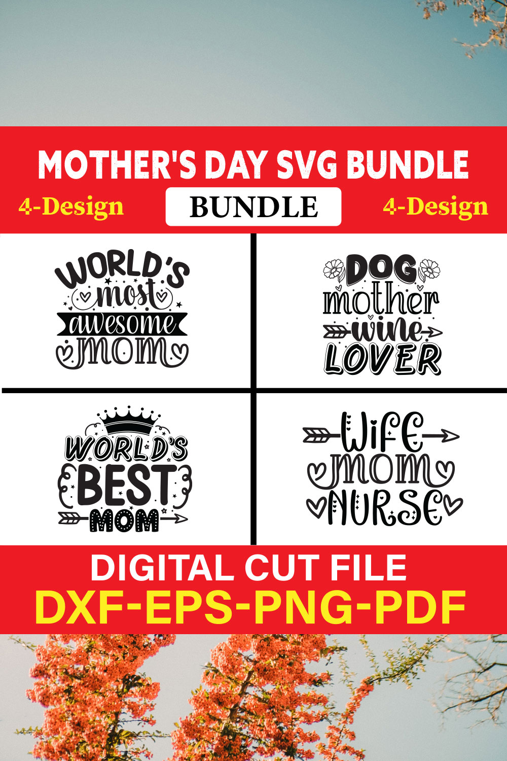 Mother's Day SVG T-shirt Design Bundle Vol-23 pinterest preview image.