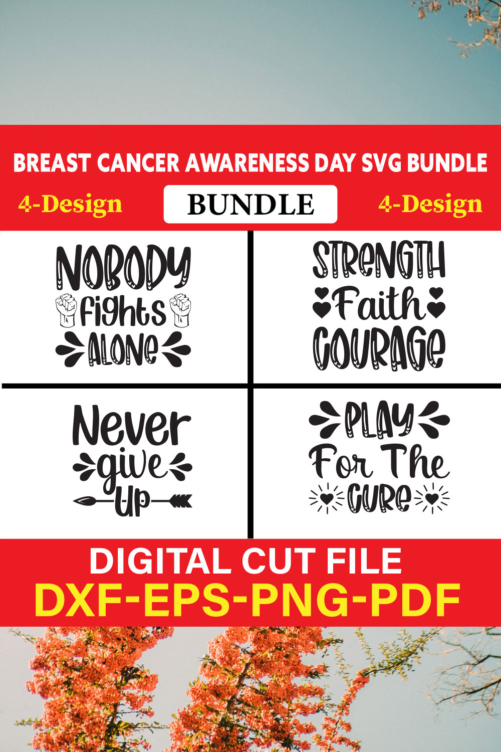 Breast Cancer Awareness T-shirt Design Bundle Vol-4 pinterest preview image.