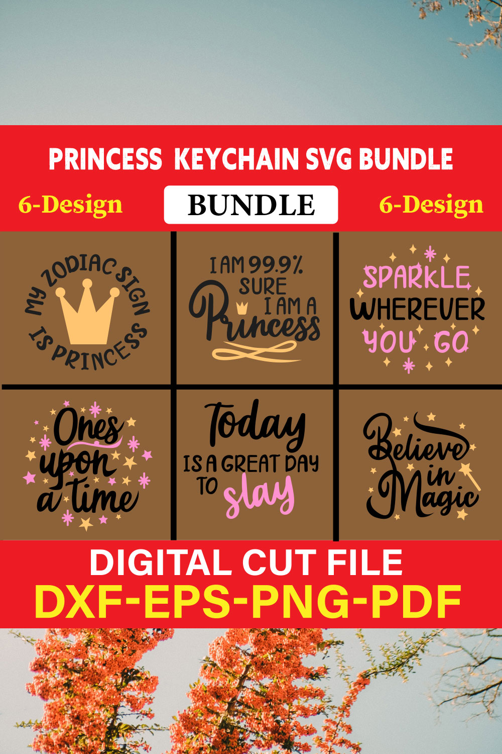 Princess Keychain T-shirt Design Bundle Vol-3 pinterest preview image.