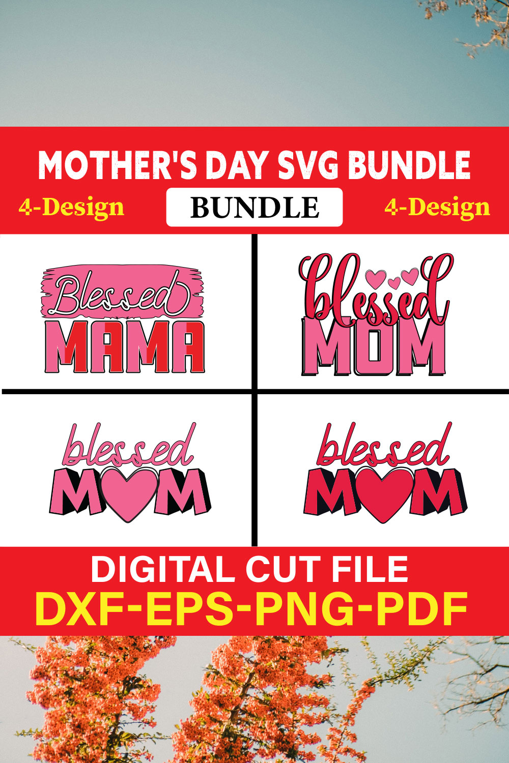 Mother's Day SVG T-shirt Design Bundle Vol-14 pinterest preview image.