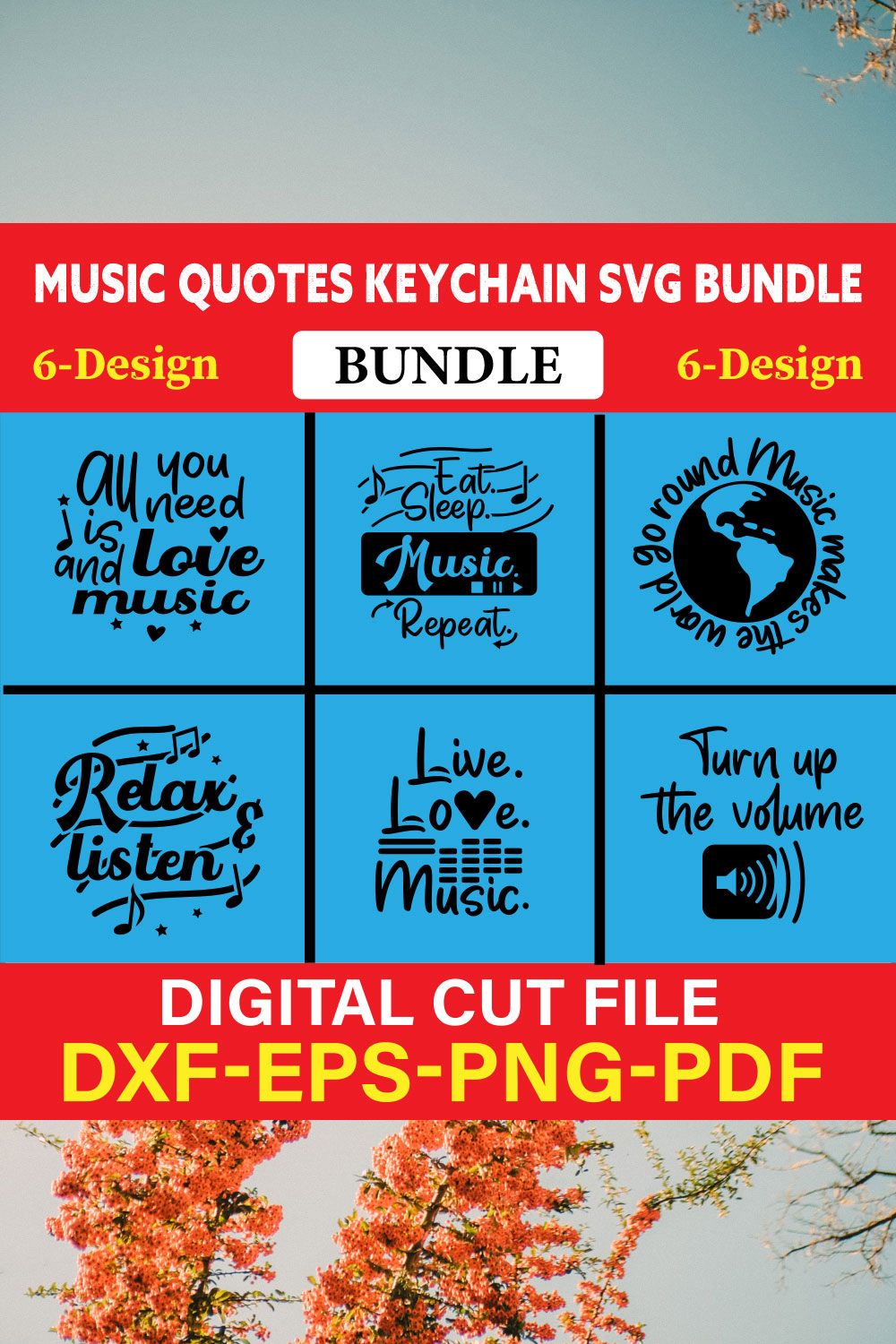 Music Quotes Keychain T-shirt Design Bundle Vol-1 pinterest preview image.