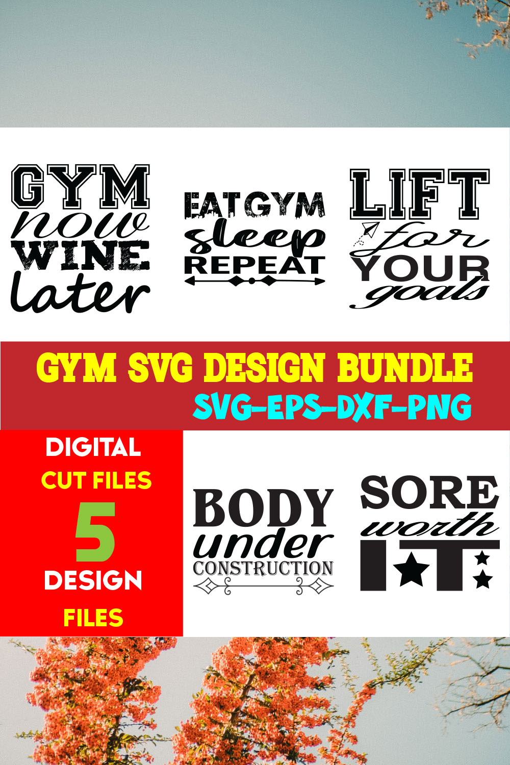 Gym T-shirt Design Bundle Volume-01 pinterest preview image.