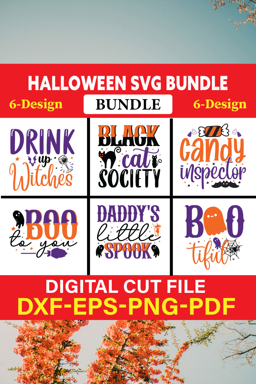 Halloween T-shirt Design Bundle Vol-1 pinterest preview image.