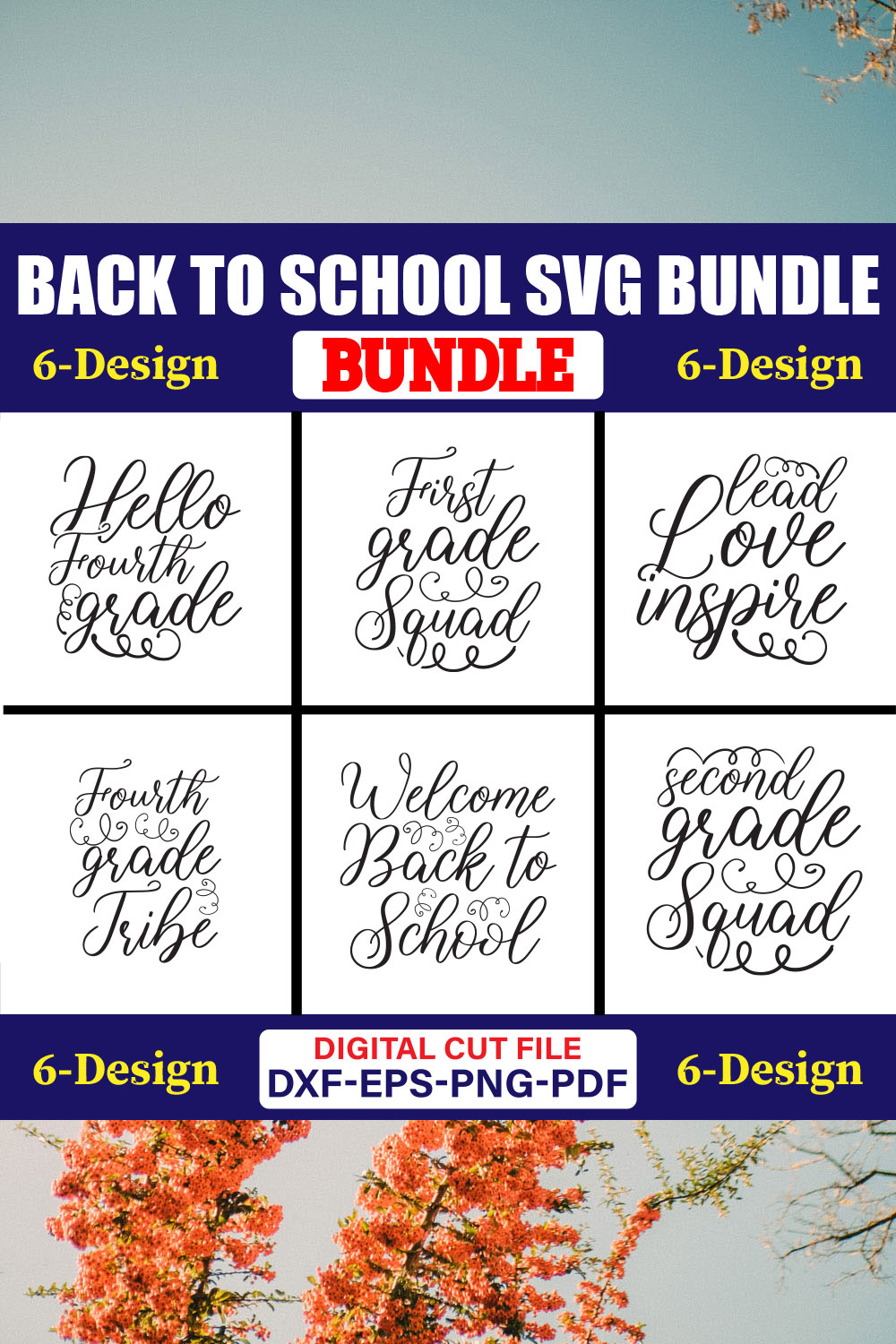Back To School SVG T-shirt Design Bundle Vol-35 pinterest preview image.