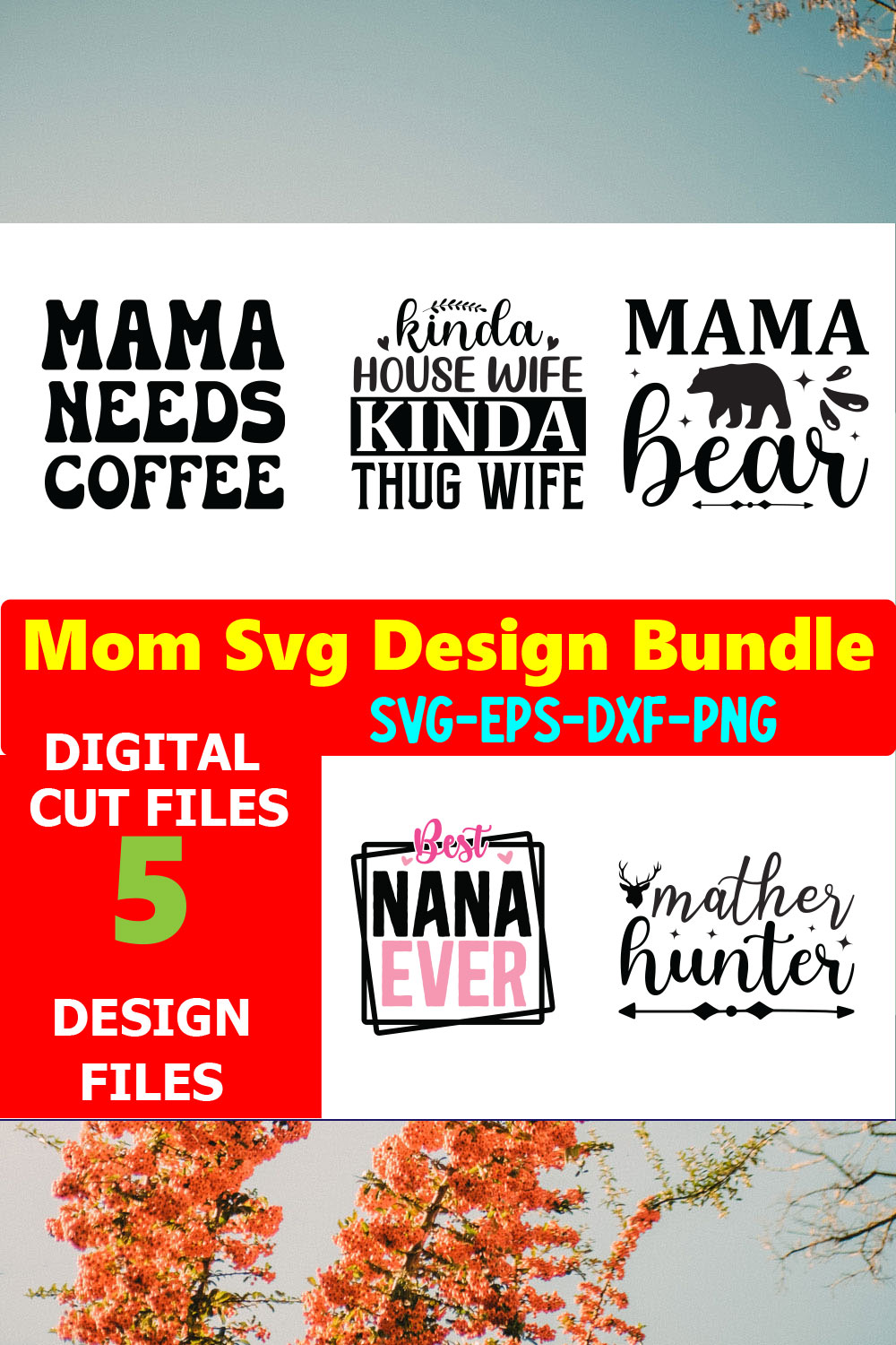 Mom SVG T-shirt Design Bundle Volume-02 pinterest preview image.