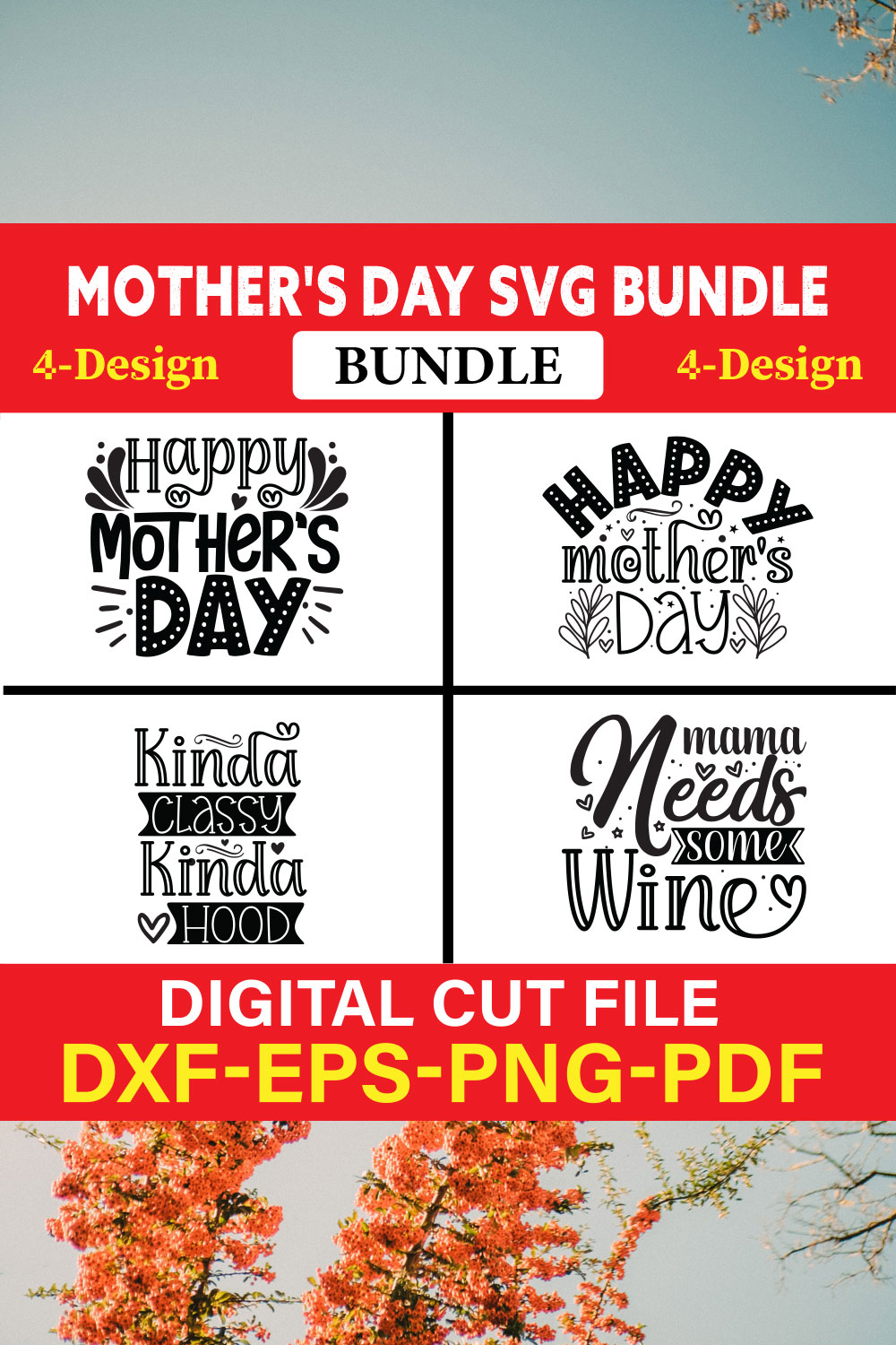 Mother's Day SVG T-shirt Design Bundle Vol-27 pinterest preview image.