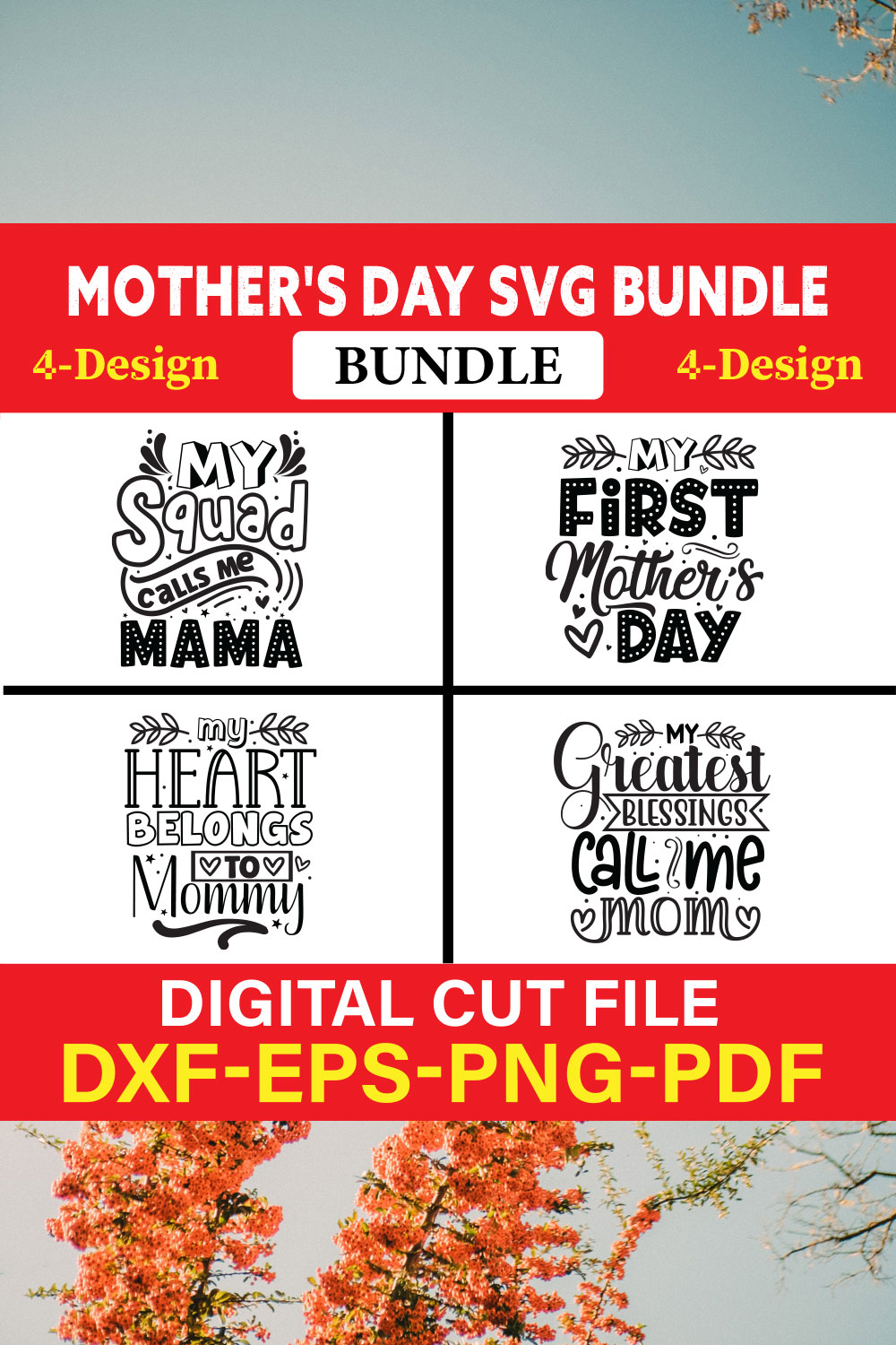 Mother's Day SVG T-shirt Design Bundle Vol-25 pinterest preview image.