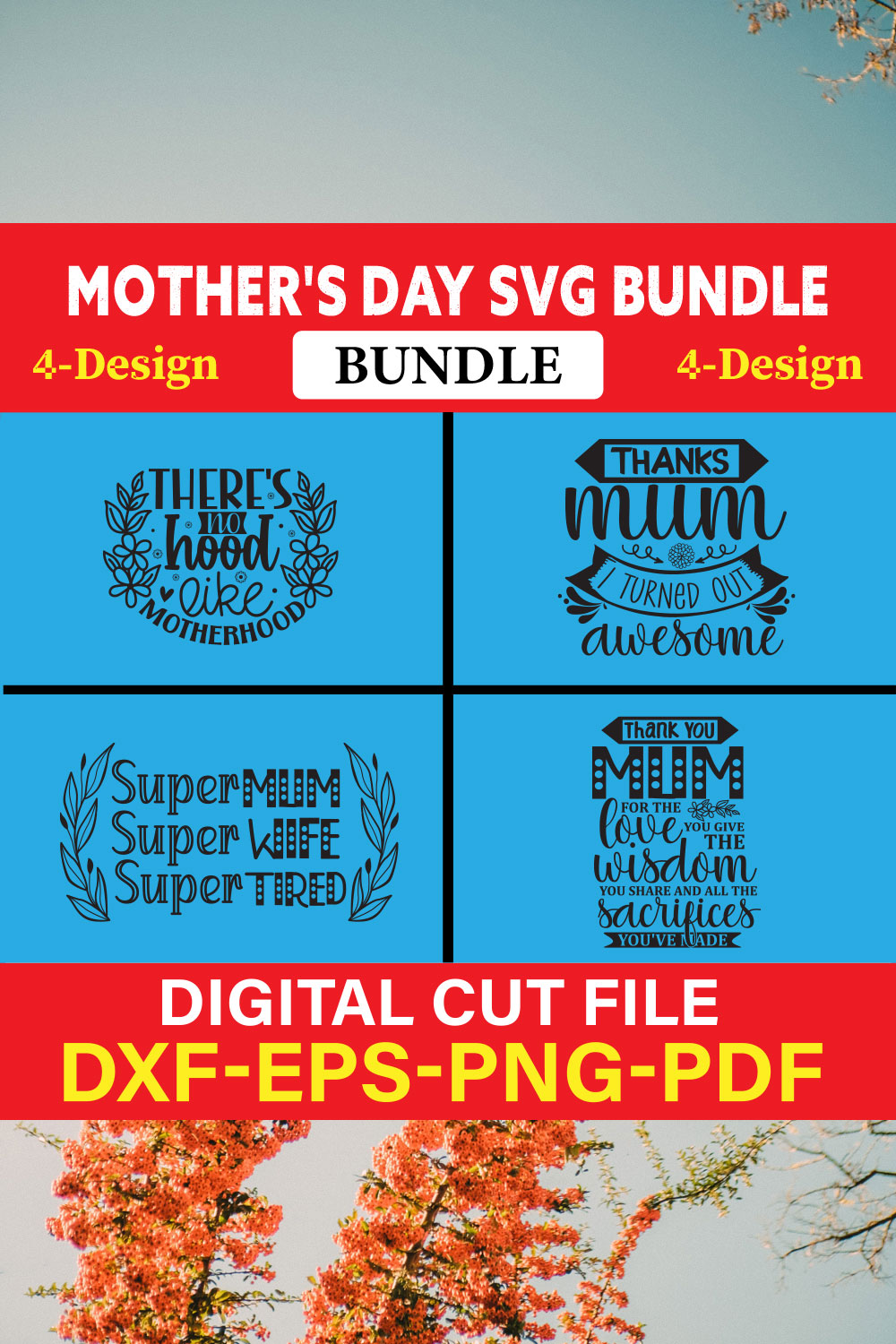 Mother's Day SVG T-shirt Design Bundle Vol-44 pinterest preview image.