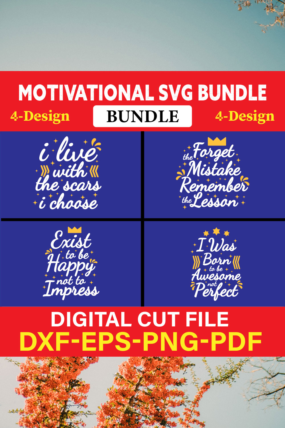 Motivational T-shirt Design Bundle Vol-1 pinterest preview image.