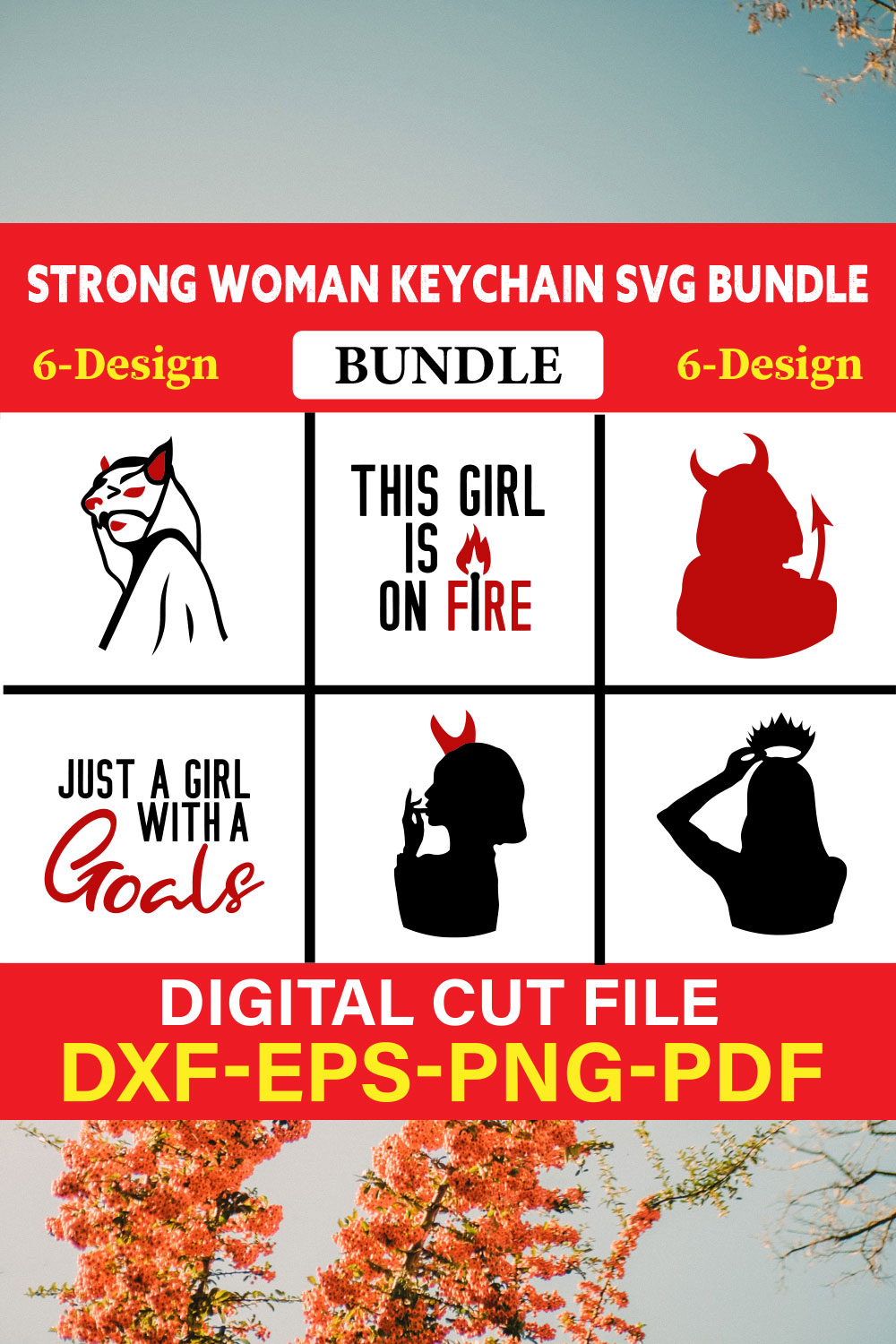 Strong Woman Keychain T-shirt Design Bundle Vol-3 pinterest preview image.