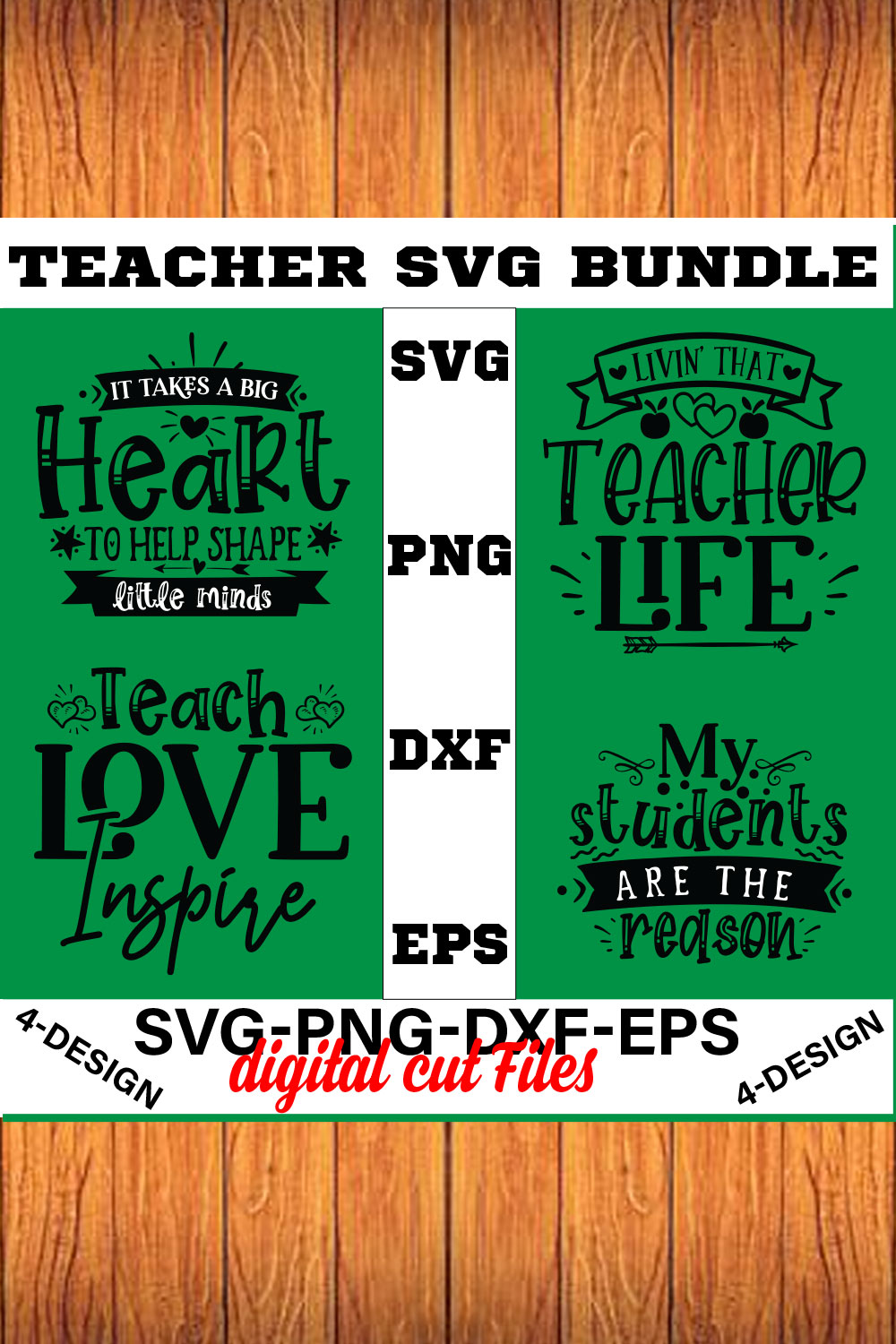 Teacher SVG T-shirt Design Bundle Volume-01 pinterest preview image.