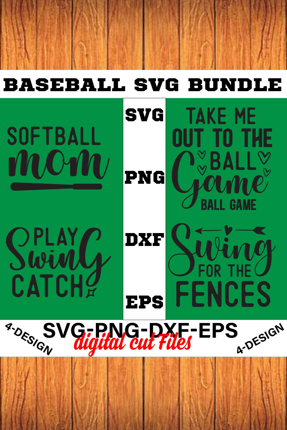 Baseball SVG T-shirt Design Bundle Volume-03 pinterest preview image.