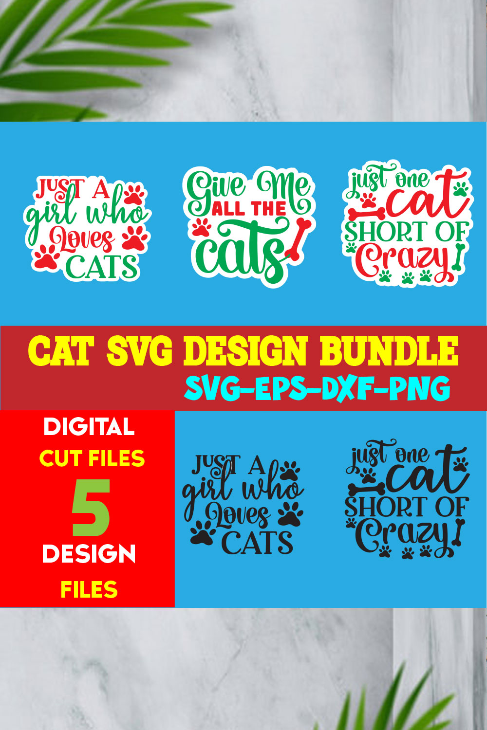 Cat T-shirt Design Bundle Volume-05 pinterest preview image.