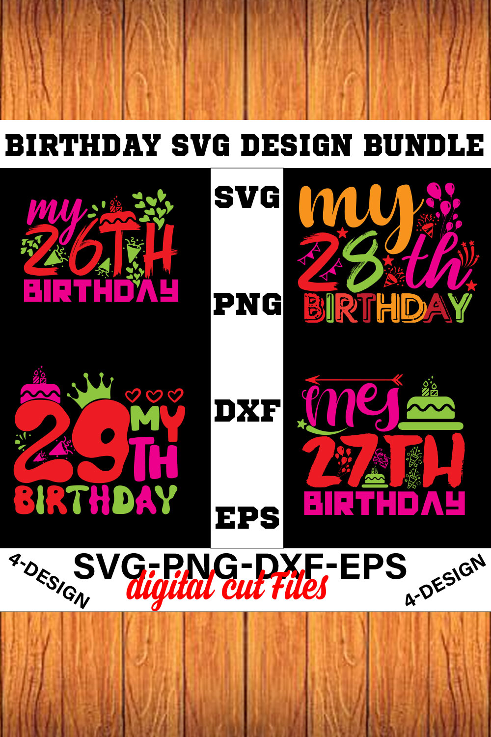 birthday svg design bundle Happy birthday svg bundle hand lettered birthday svg birthday party svg Volume-07 pinterest preview image.