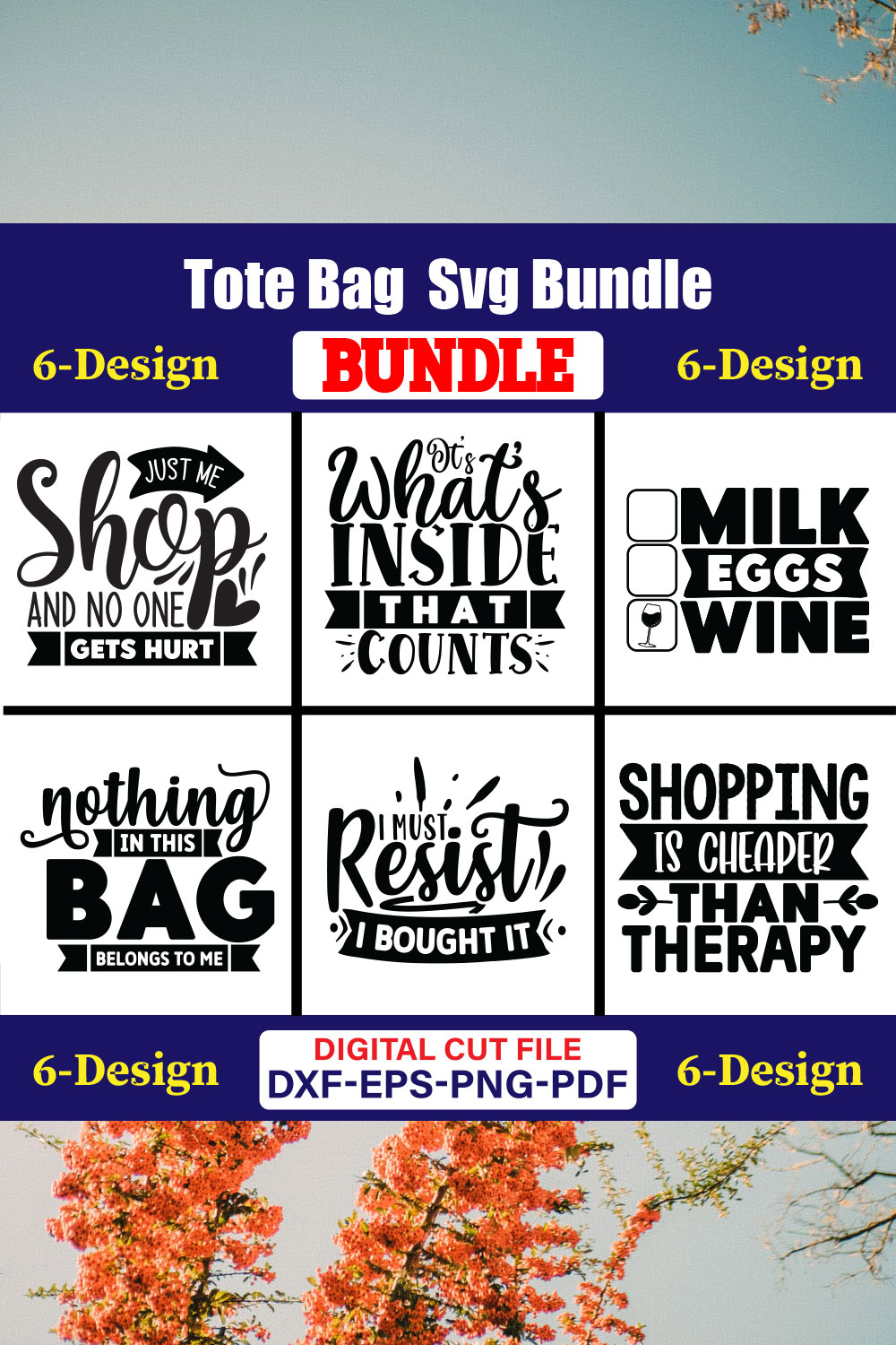 Tote Bag T-shirt Design Bundle Vol-02 pinterest preview image.