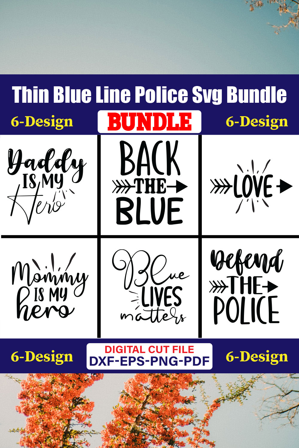 Thin Blue Line Police T-shirt Design Bundle Vol-01 pinterest preview image.