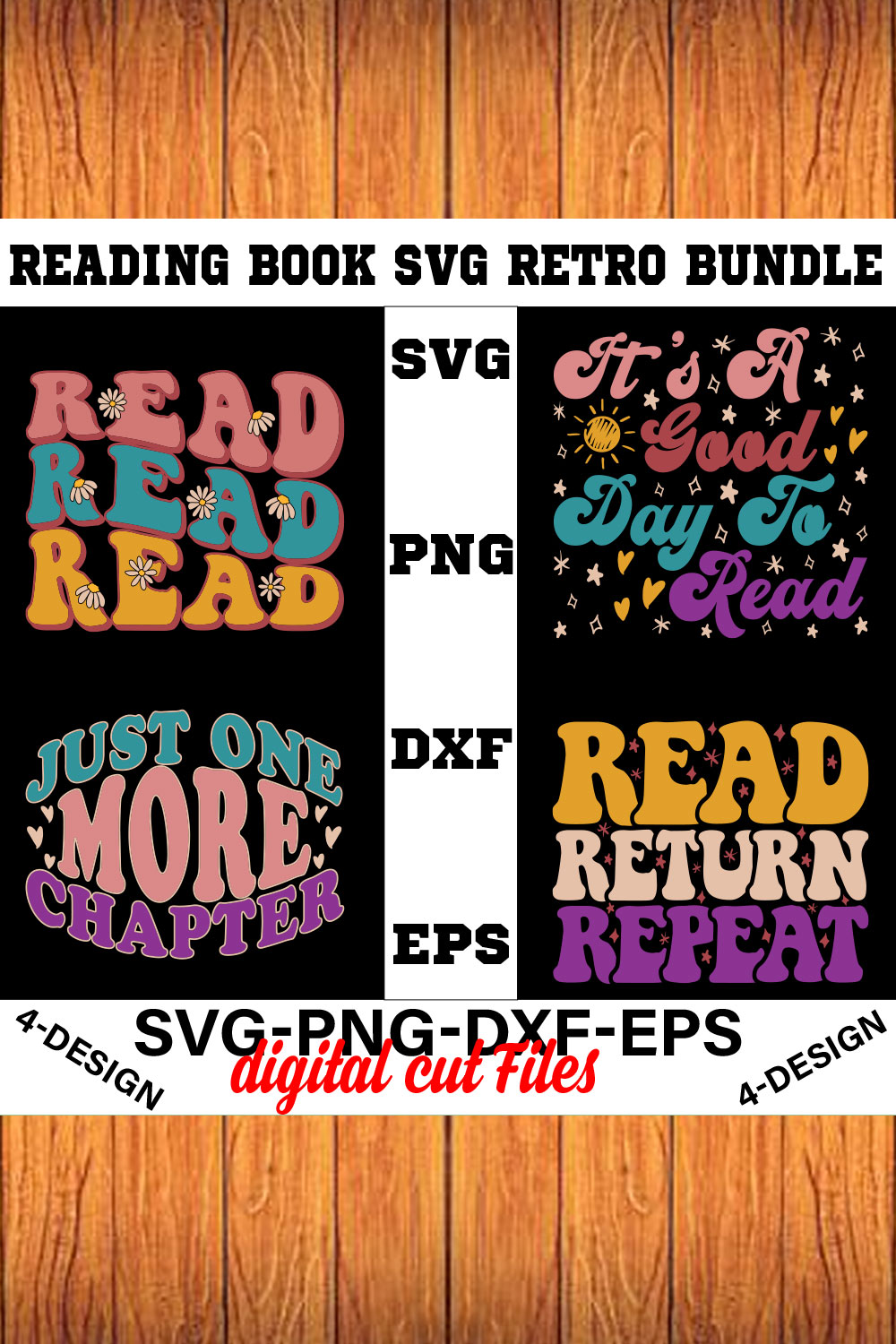 Reading Book SVG Retro Bundle Vol-02 pinterest preview image.