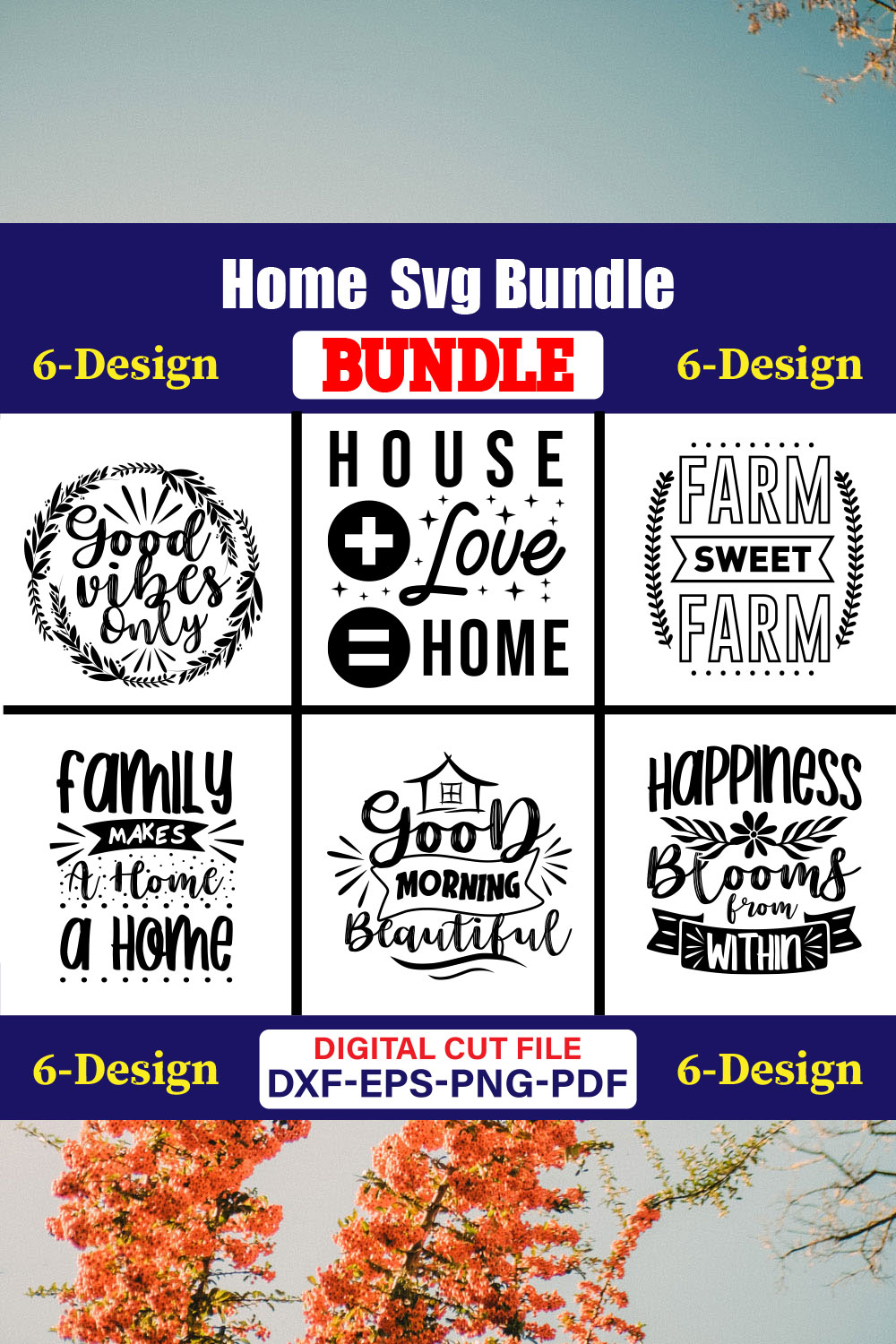 Home SVG T-shirt Design Bundle Vol-01 pinterest preview image.