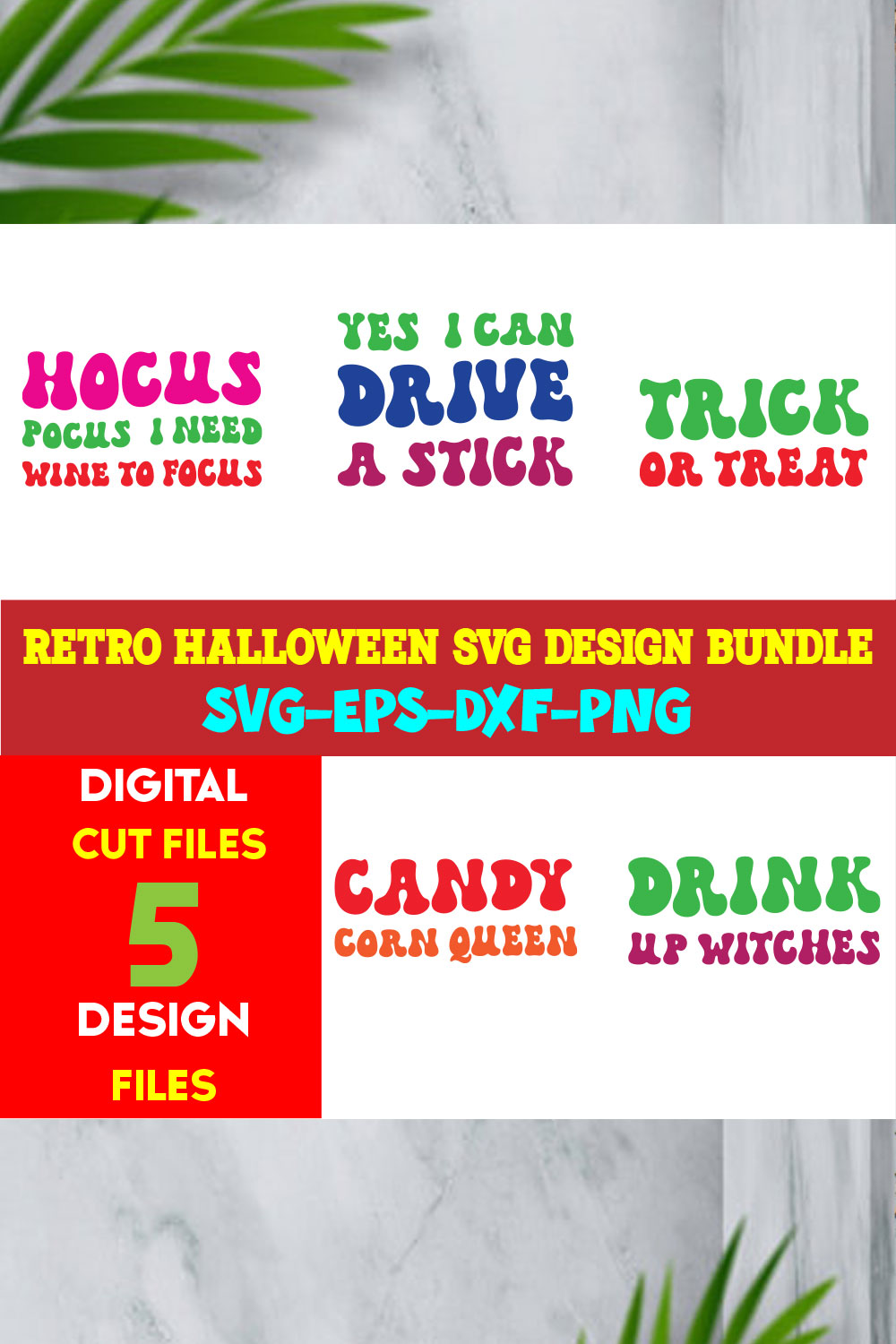 Retro Halloween T-shirt Design Bundle Volume-03 pinterest preview image.