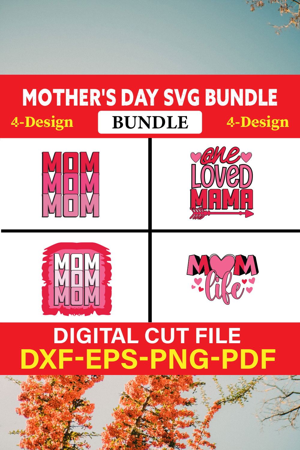 Mother's Day SVG T-shirt Design Bundle Vol-17 pinterest preview image.