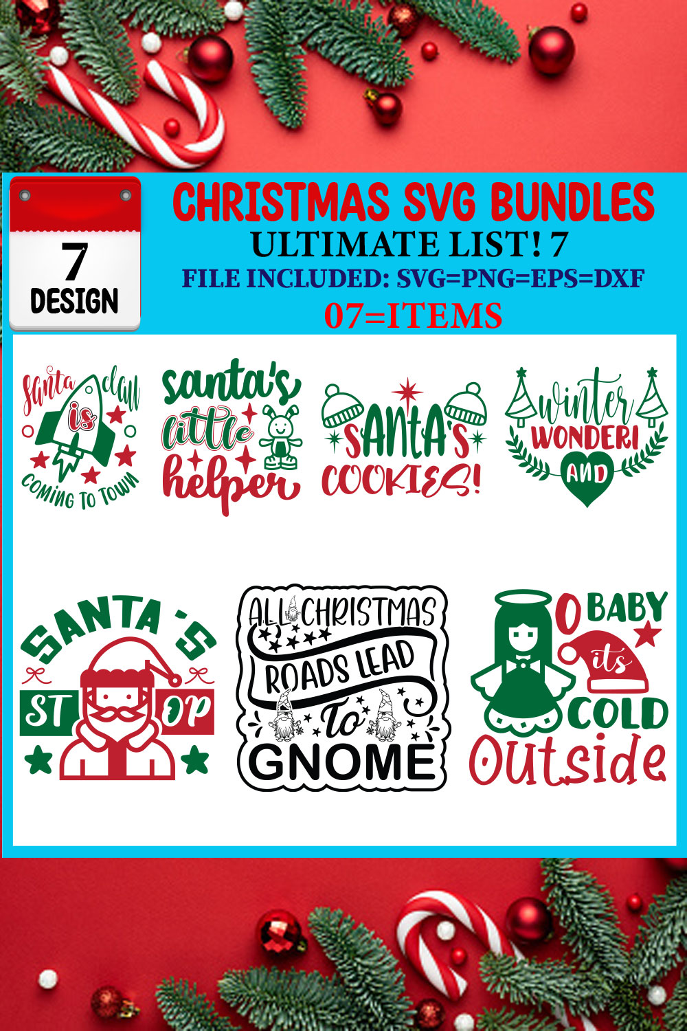 Ultimate List! Christmas SVG 07 T-shirt Design Bundle pinterest preview image.