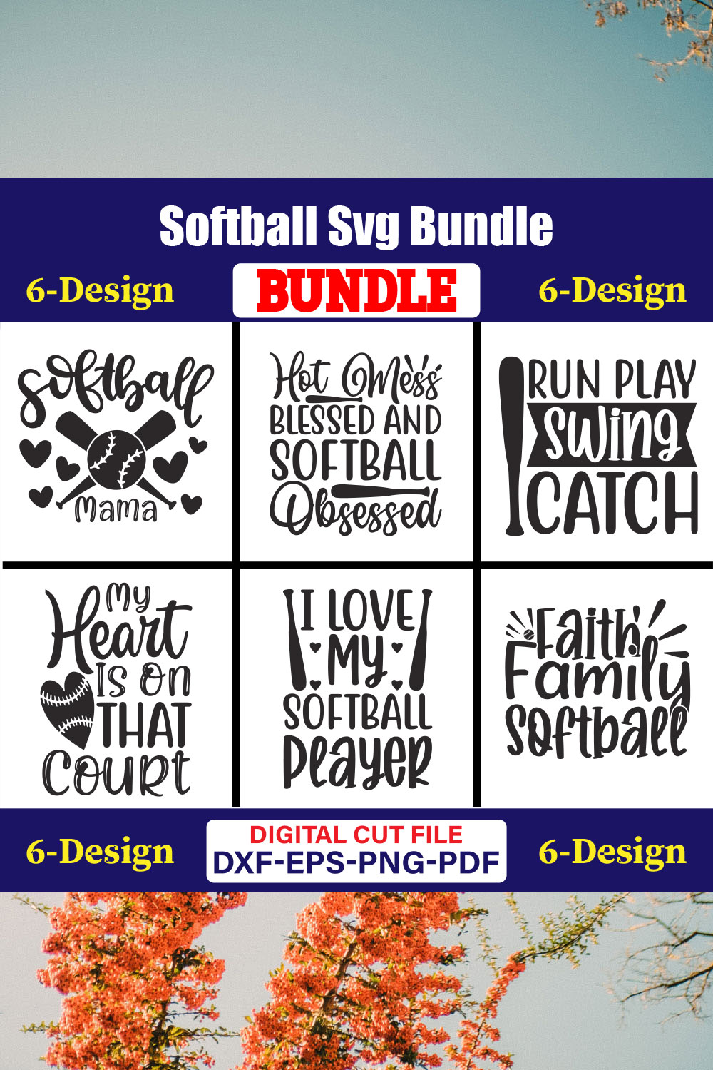 Softball T-shirt Design Bundle Vol-01 pinterest preview image.