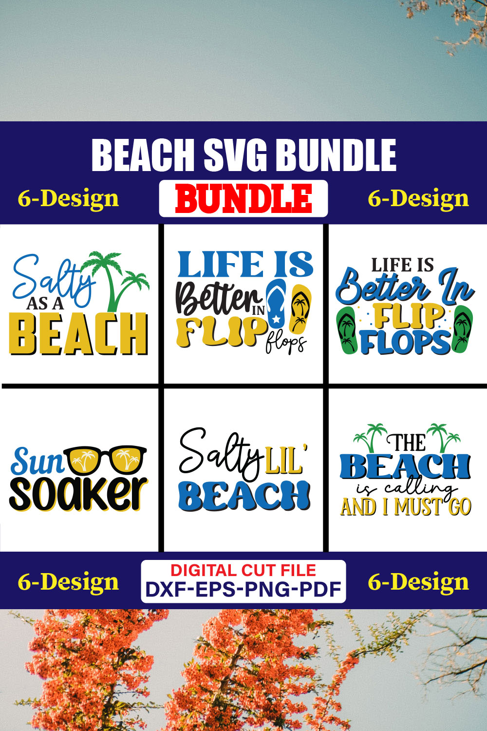 Beach SVG T-shirt Design Bundle Vol-03 pinterest preview image.
