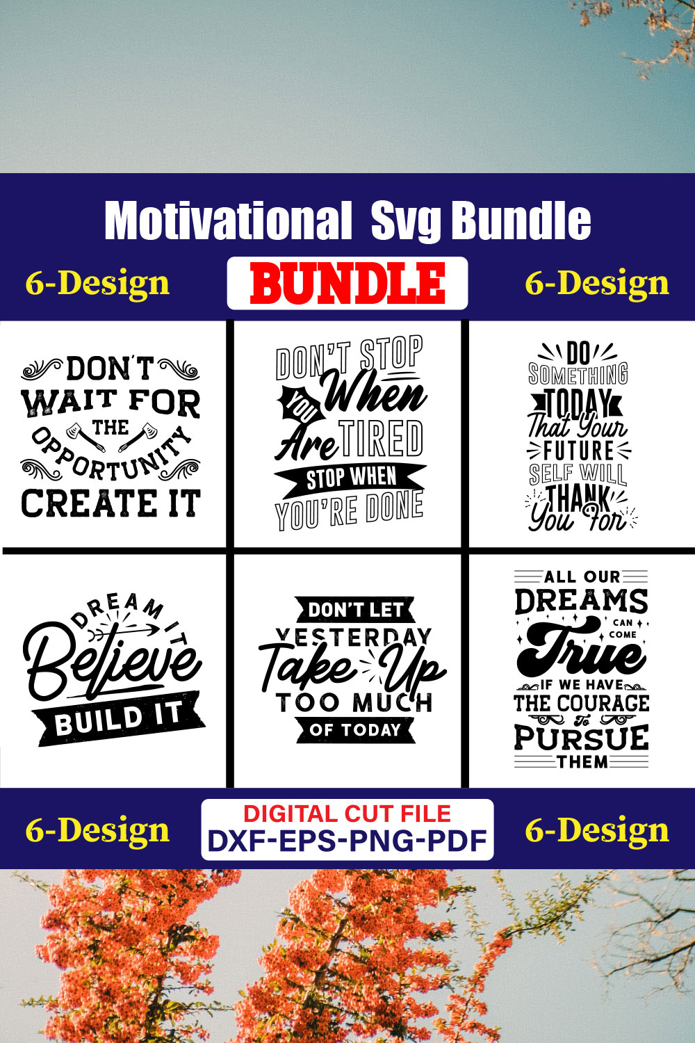 Motivational SVG T-shirt Design Bundle Vol-14 pinterest preview image.