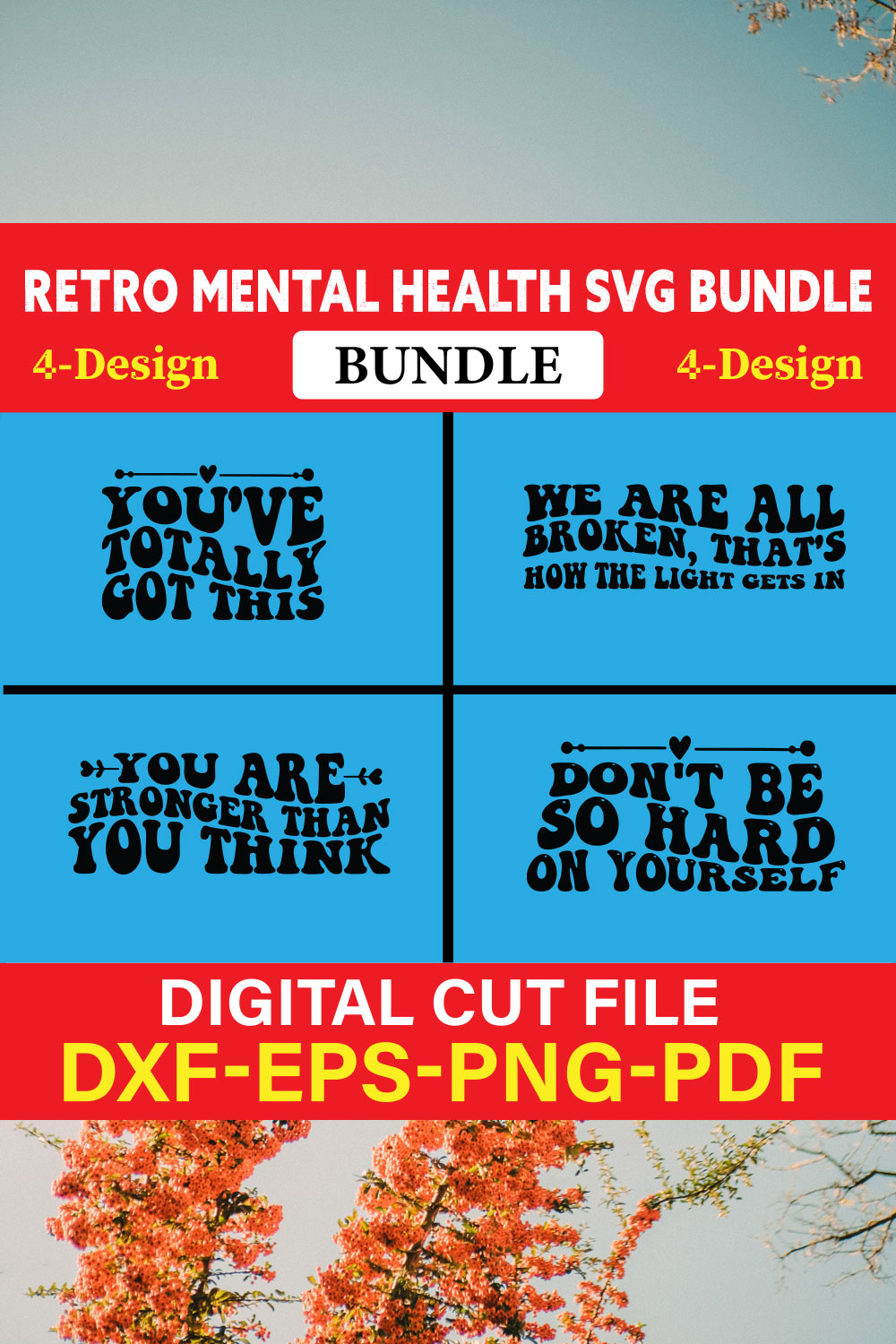 Retro Mental Health T-shirt Design Bundle Vol-2 pinterest preview image.