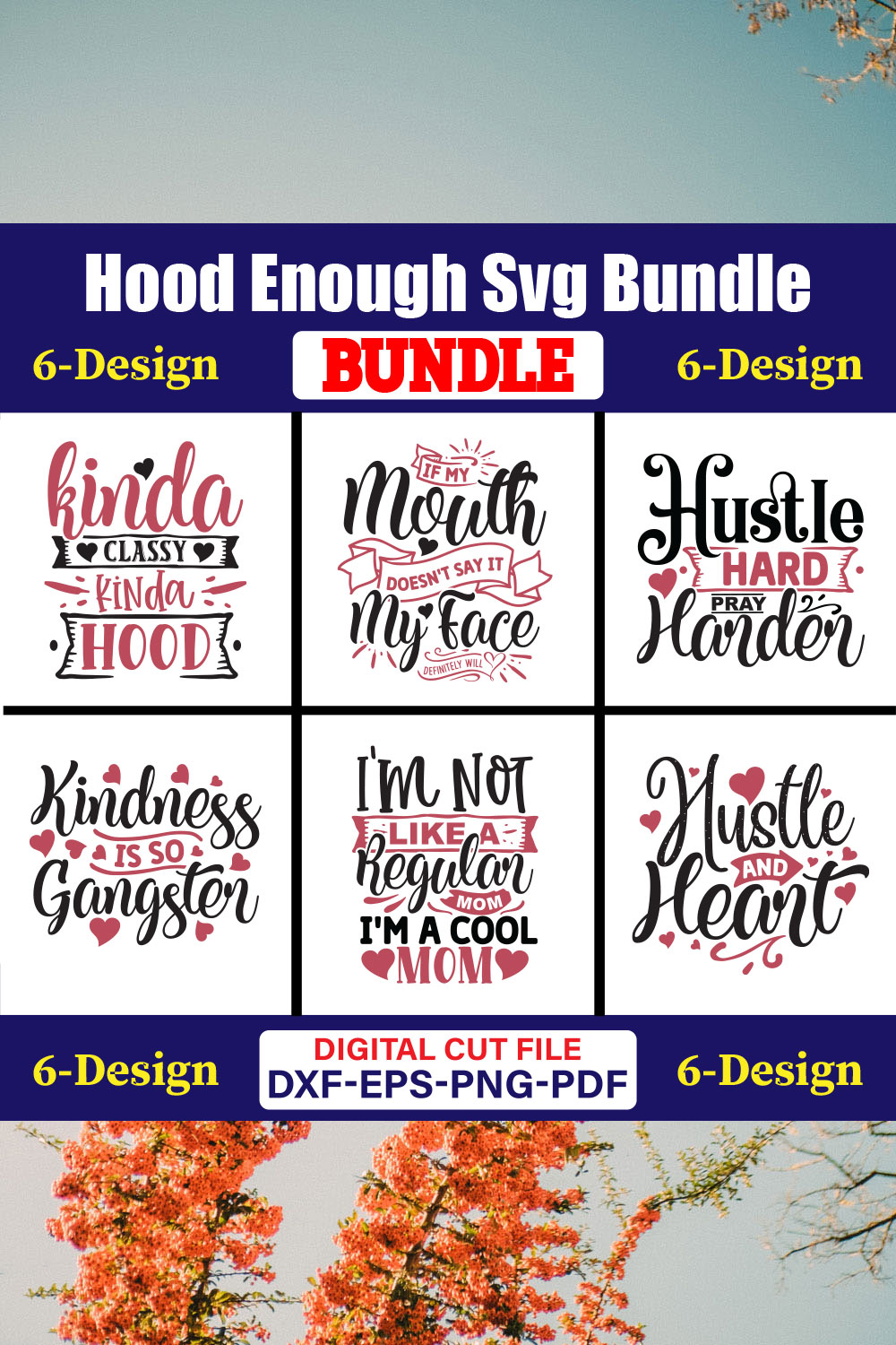 Hood Enough SVG T-shirt Design Bundle Vol-02 pinterest preview image.