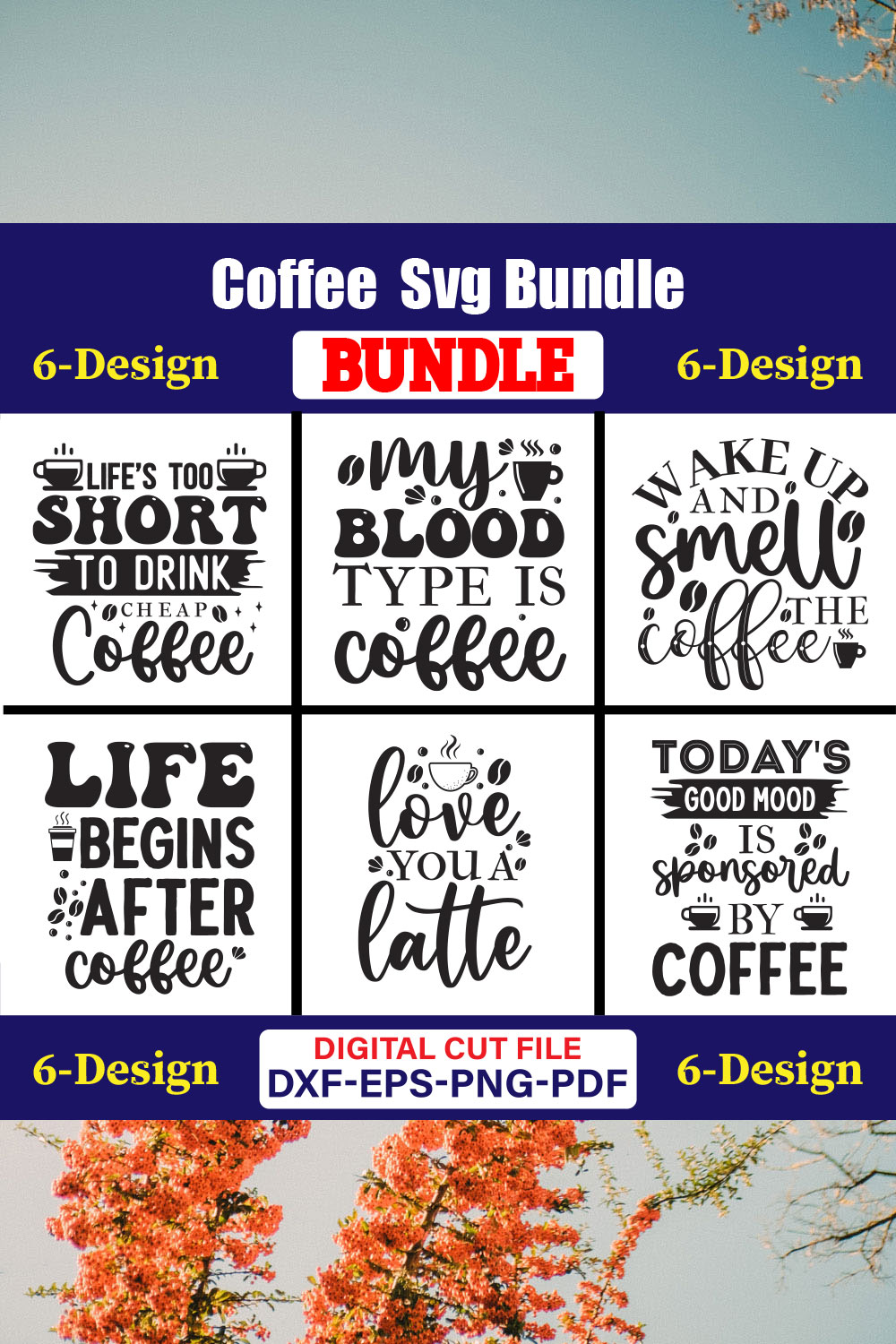 Coffee T-shirt Design Bundle Vol-15 pinterest preview image.