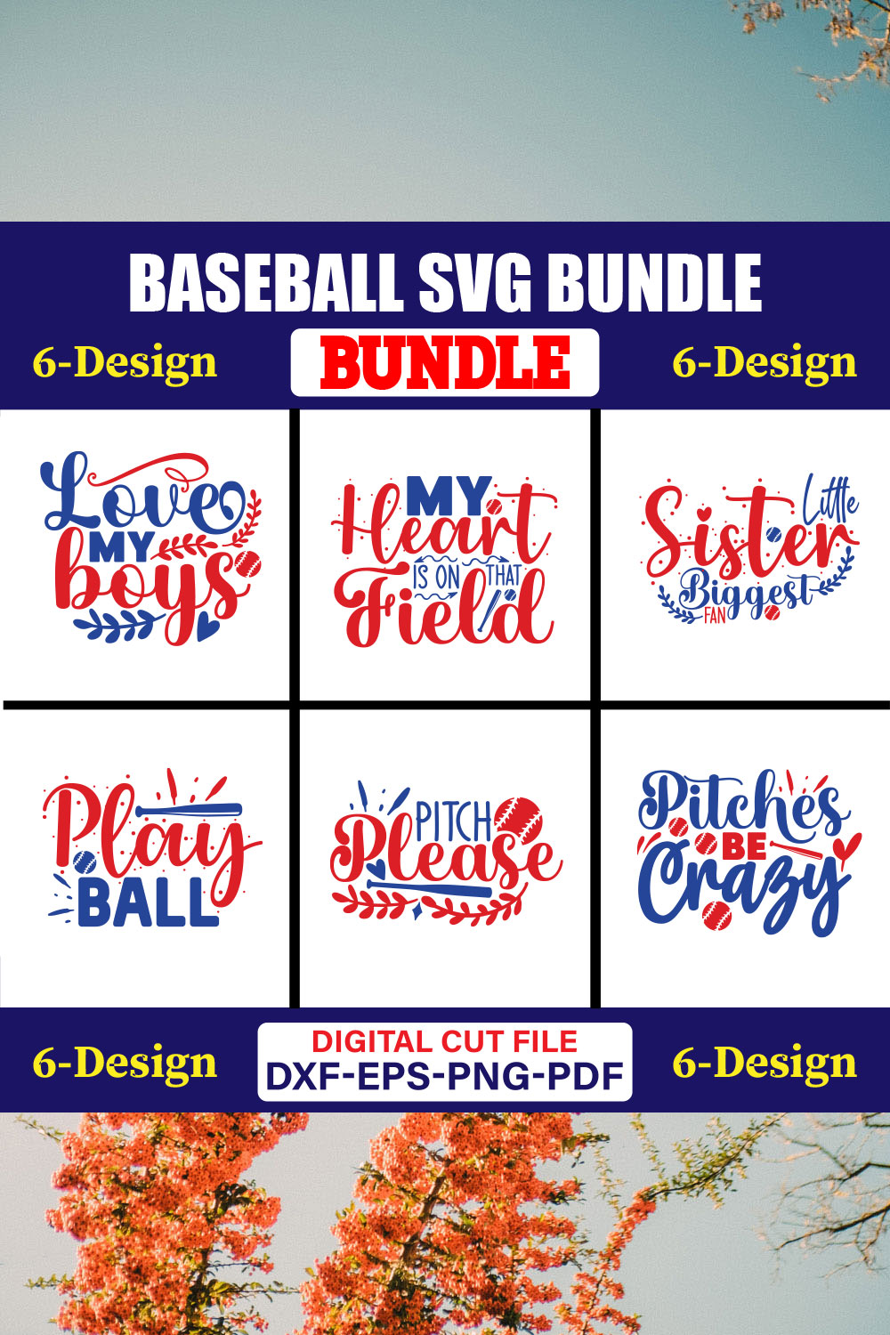 Baseball SVG T-shirt Design Bundle Vol-07 pinterest preview image.