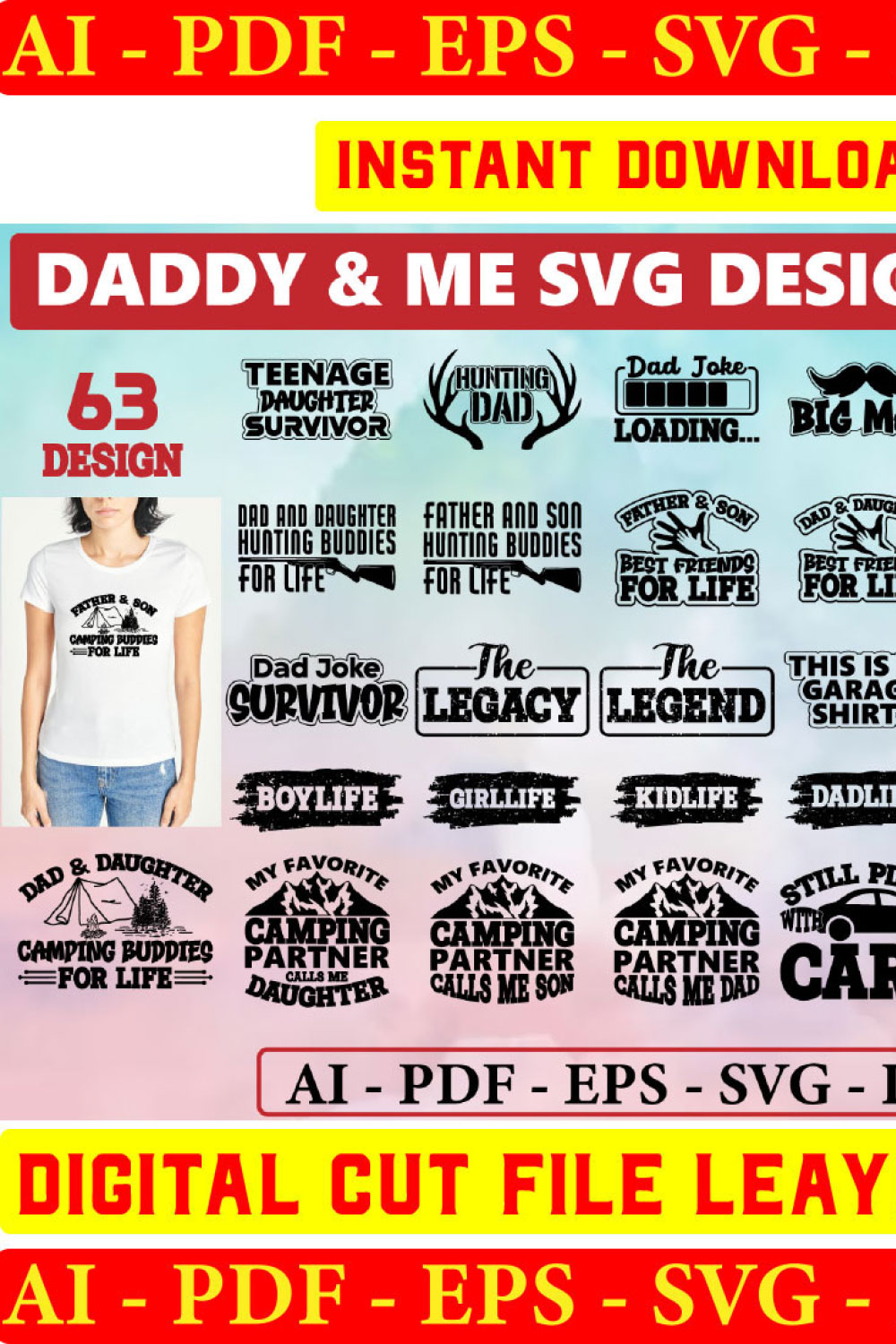 Daddy And Me SVG Bundle, Dad Kids Baby Son Daughter Girl Boy, Matching Outfit, Family Shirts, Digital Cut File, Fathers Day Gift, Dad Life pinterest preview image.