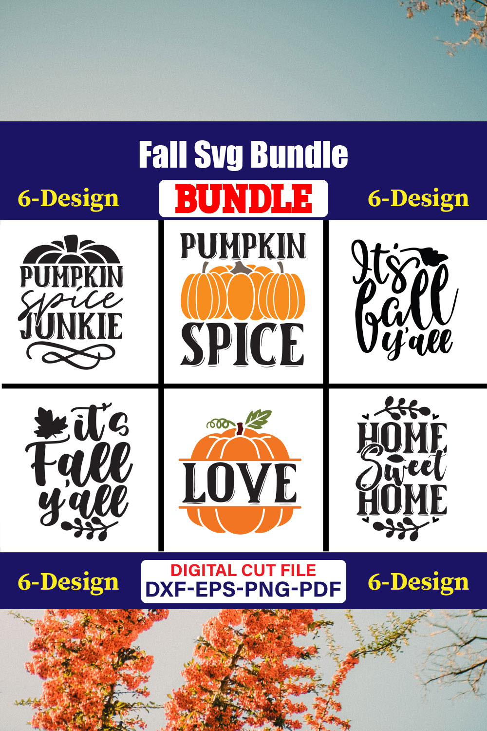 Fall SVG T-shirt Design Bundle Vol-04 pinterest preview image.