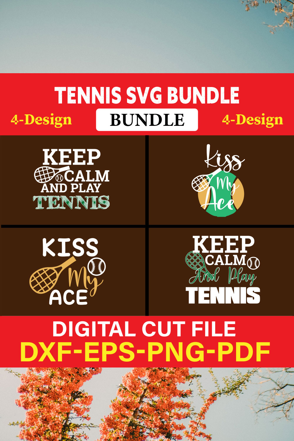 Tennis T-shirt Design Bundle Vol-2 pinterest preview image.