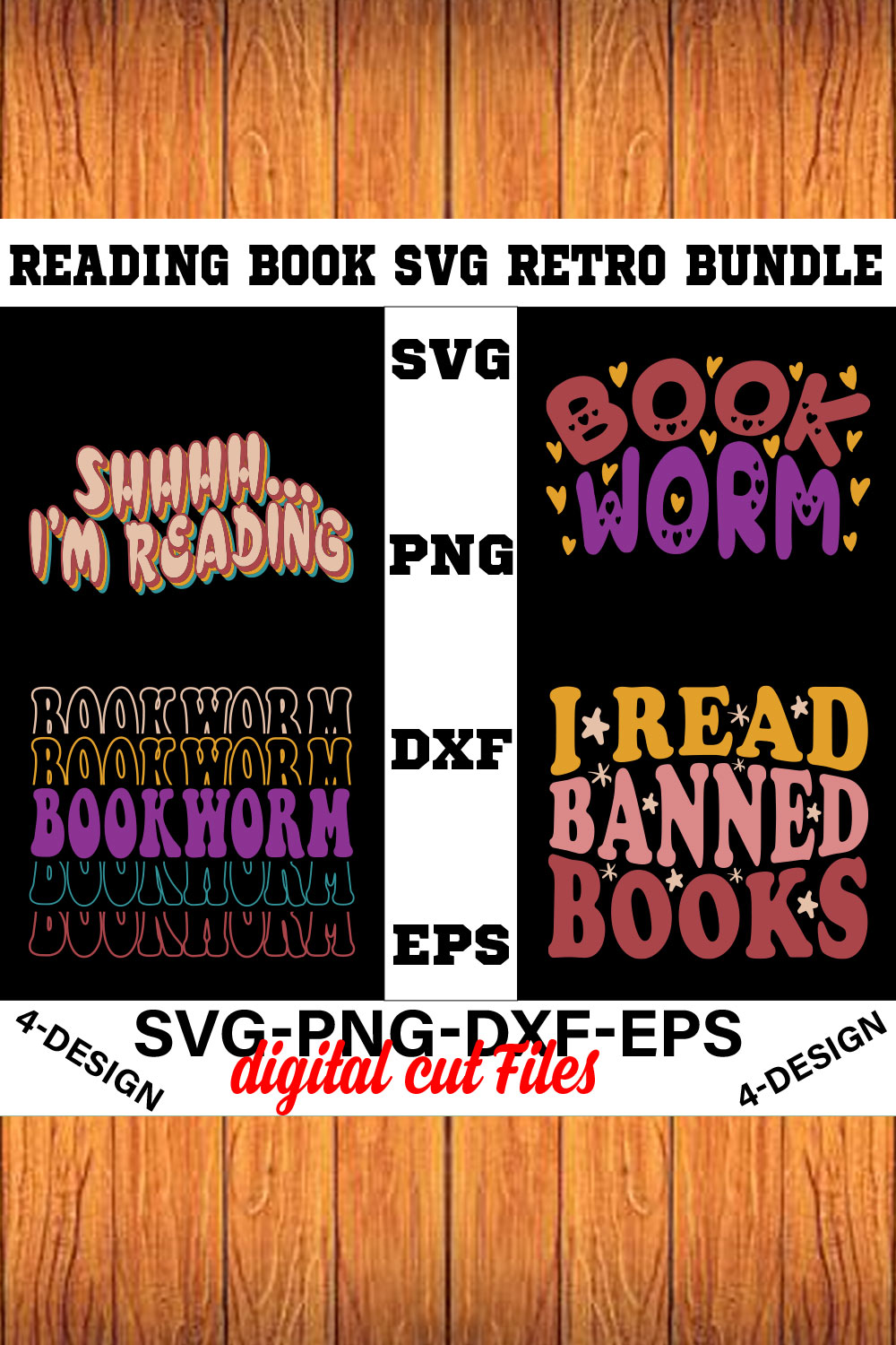 Reading Book SVG Retro Bundle Vol-03 pinterest preview image.