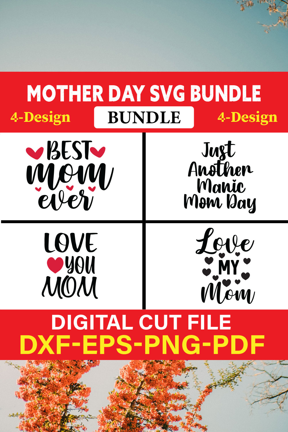 Mothers Day T-shirt Design Bundle Vol-33 pinterest preview image.