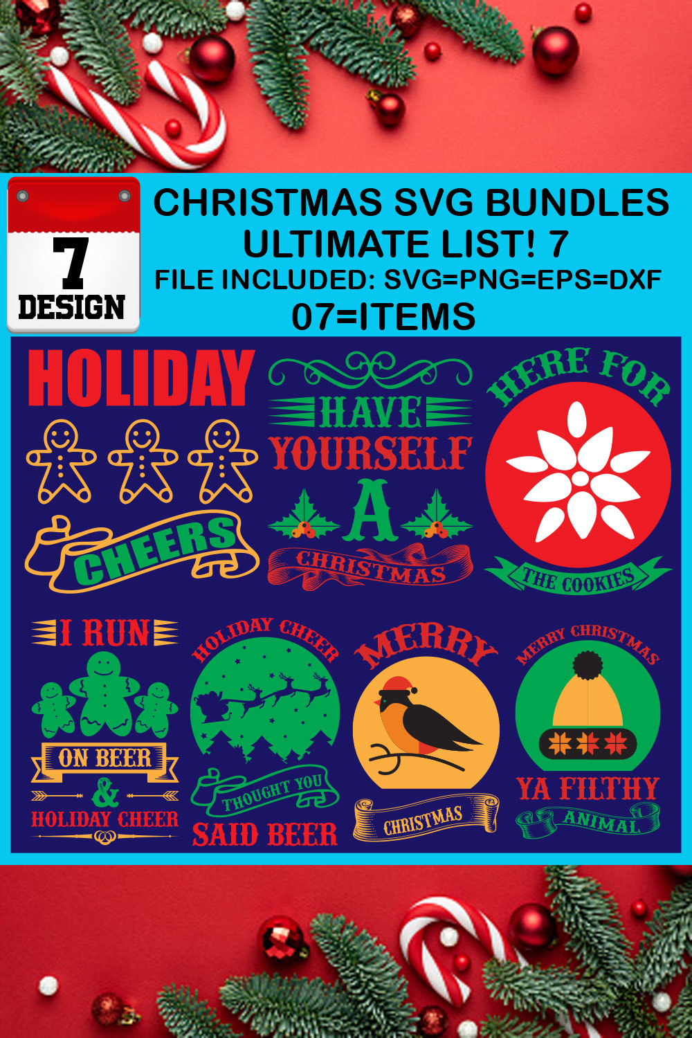 Free Ultimate List! 7 Christmas SVG Bundles pinterest preview image.