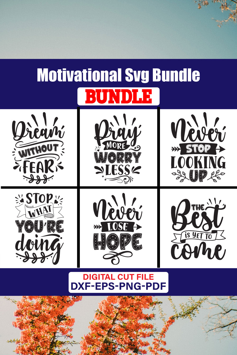 Motivational SVG T-shirt Design Bundle Vol-21 pinterest preview image.