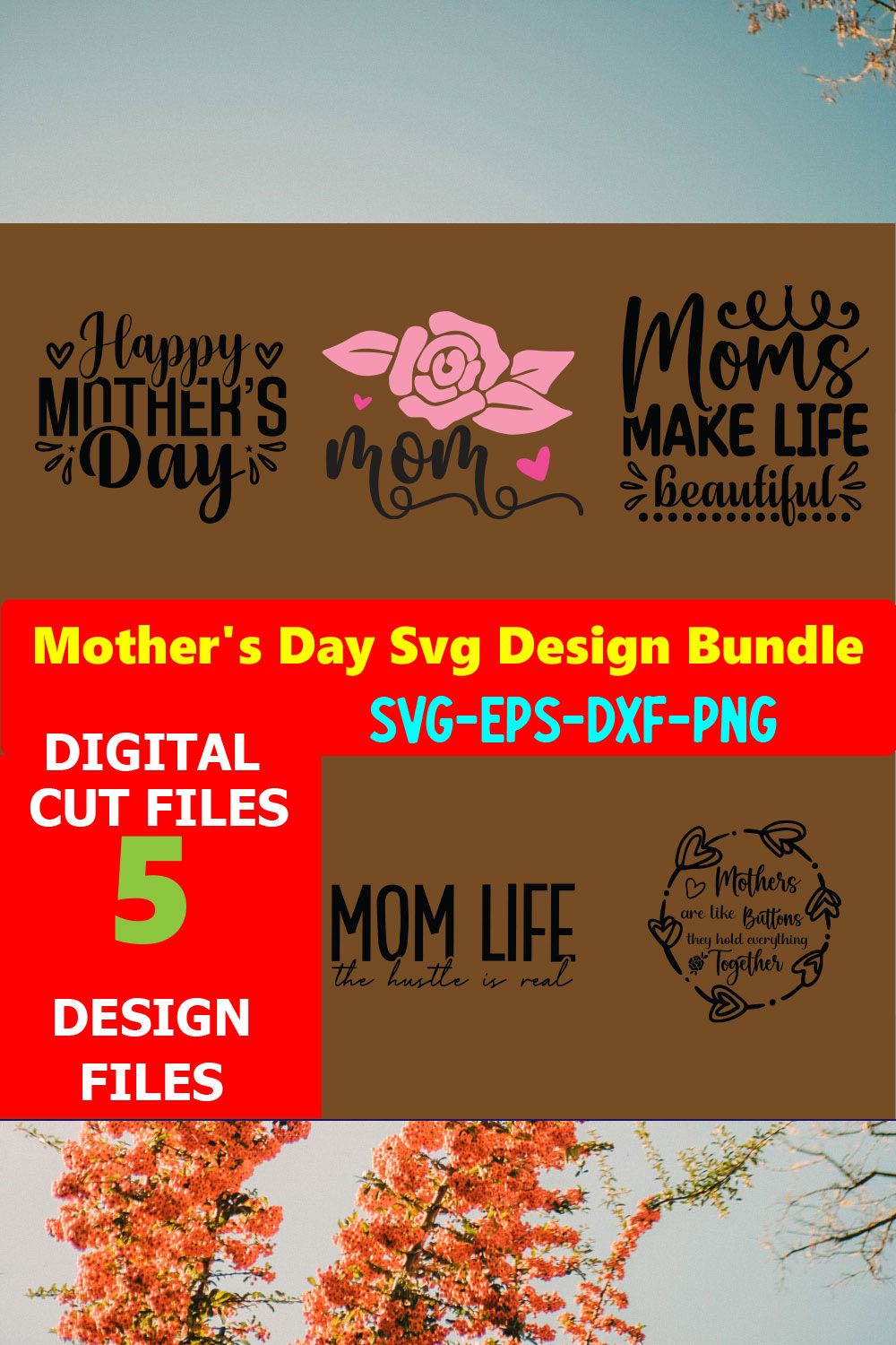 Mom SVG T-shirt Design Bundle Volume-13 pinterest preview image.