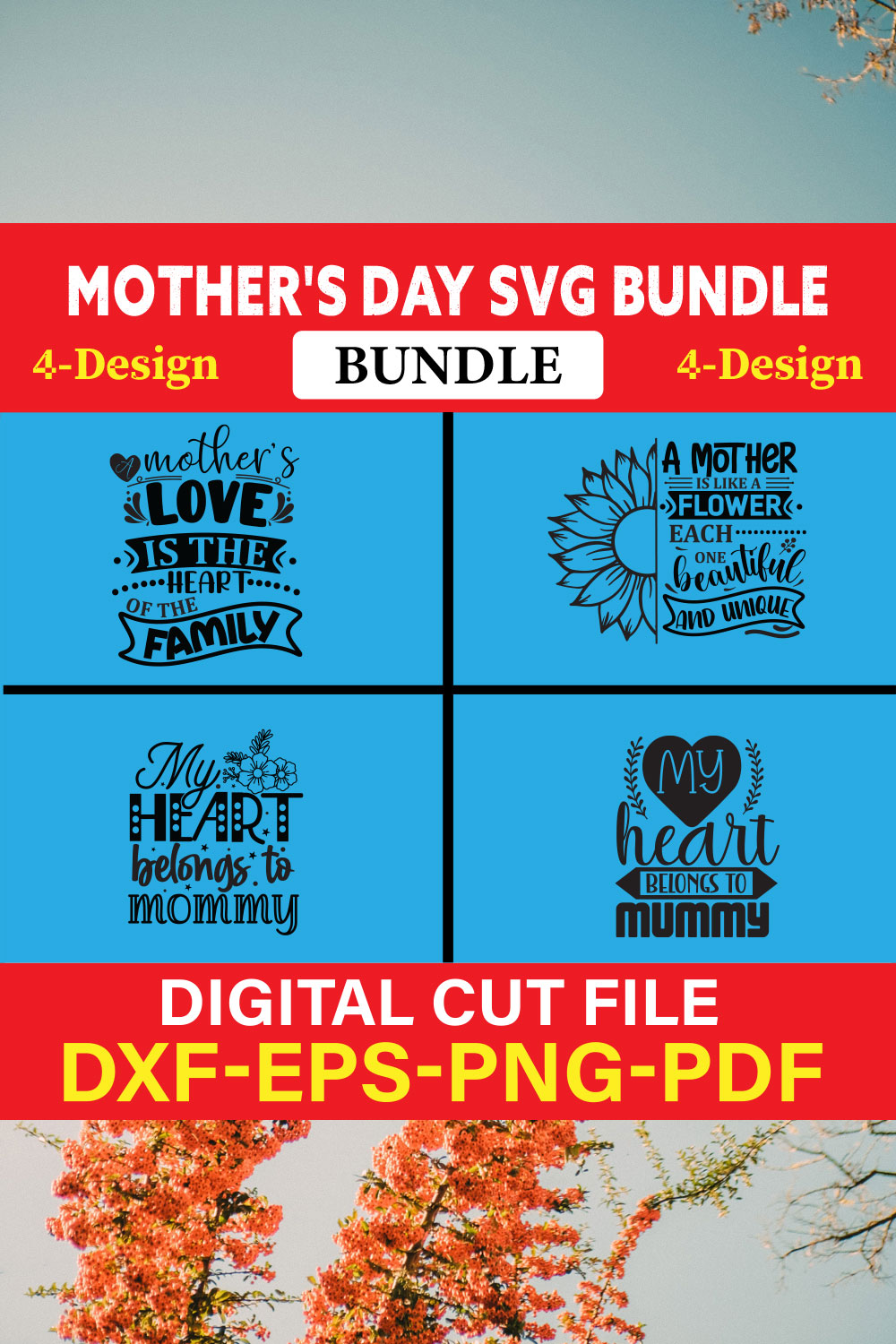 Mother's Day SVG T-shirt Design Bundle Vol-41 pinterest preview image.