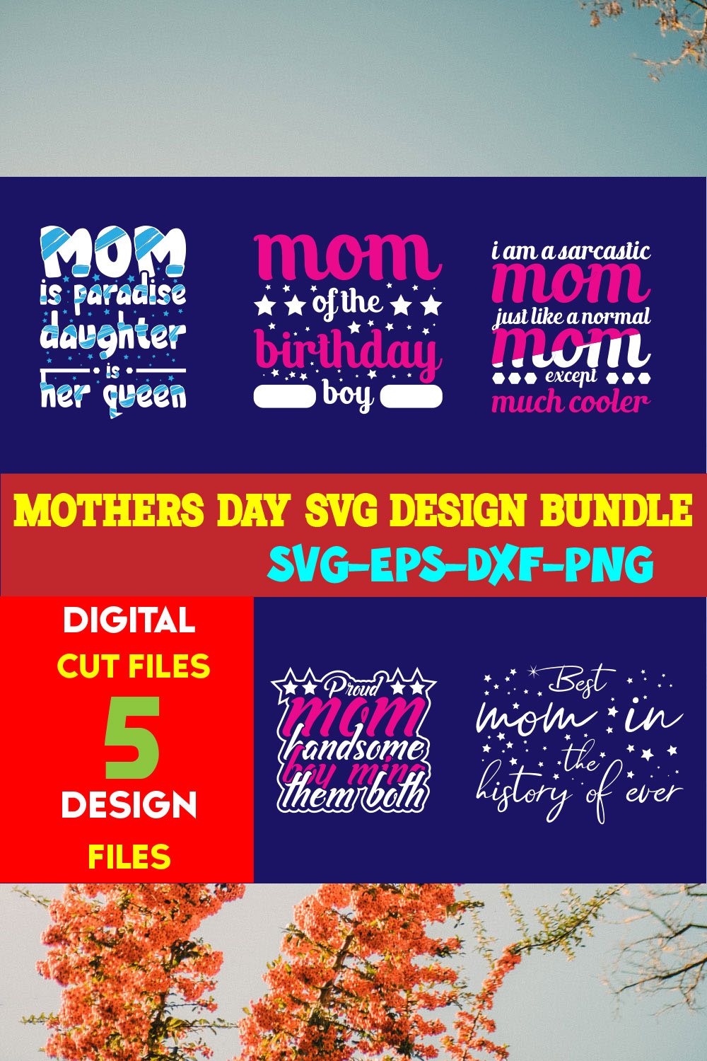 Mothers Day T-shirt Design Bundle Volume-06 pinterest preview image.