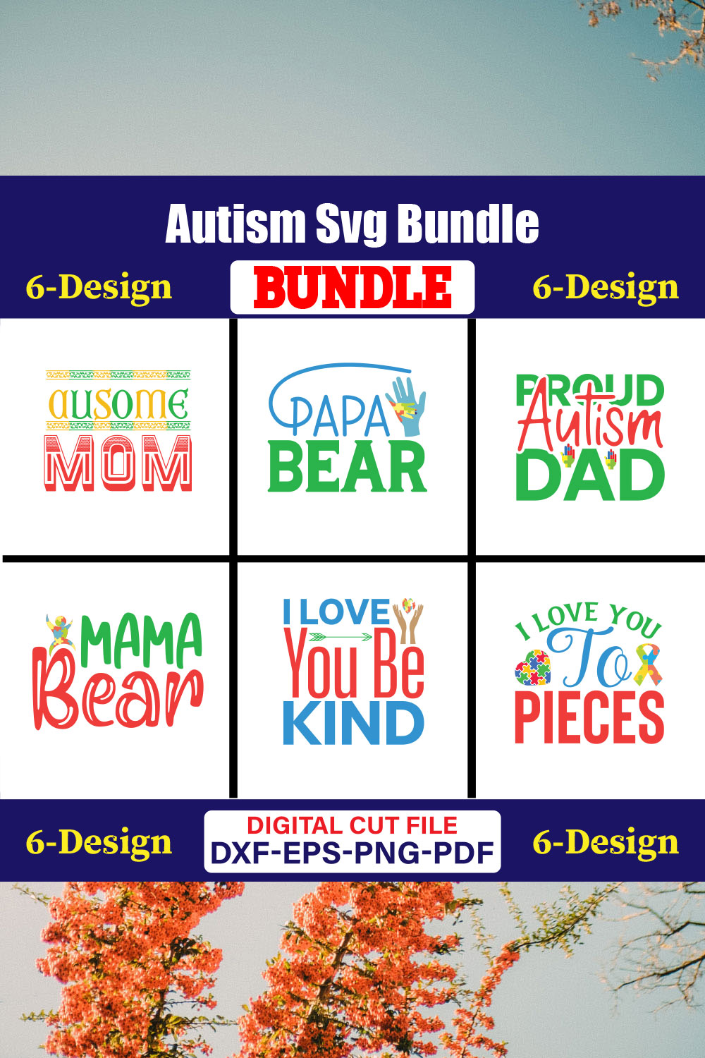 Autism Day T-shirt Design Bundle Vol-05 pinterest preview image.