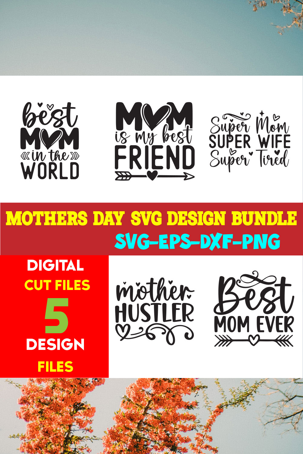 Mothers Day T-shirt Design Bundle Volume-07 pinterest preview image.