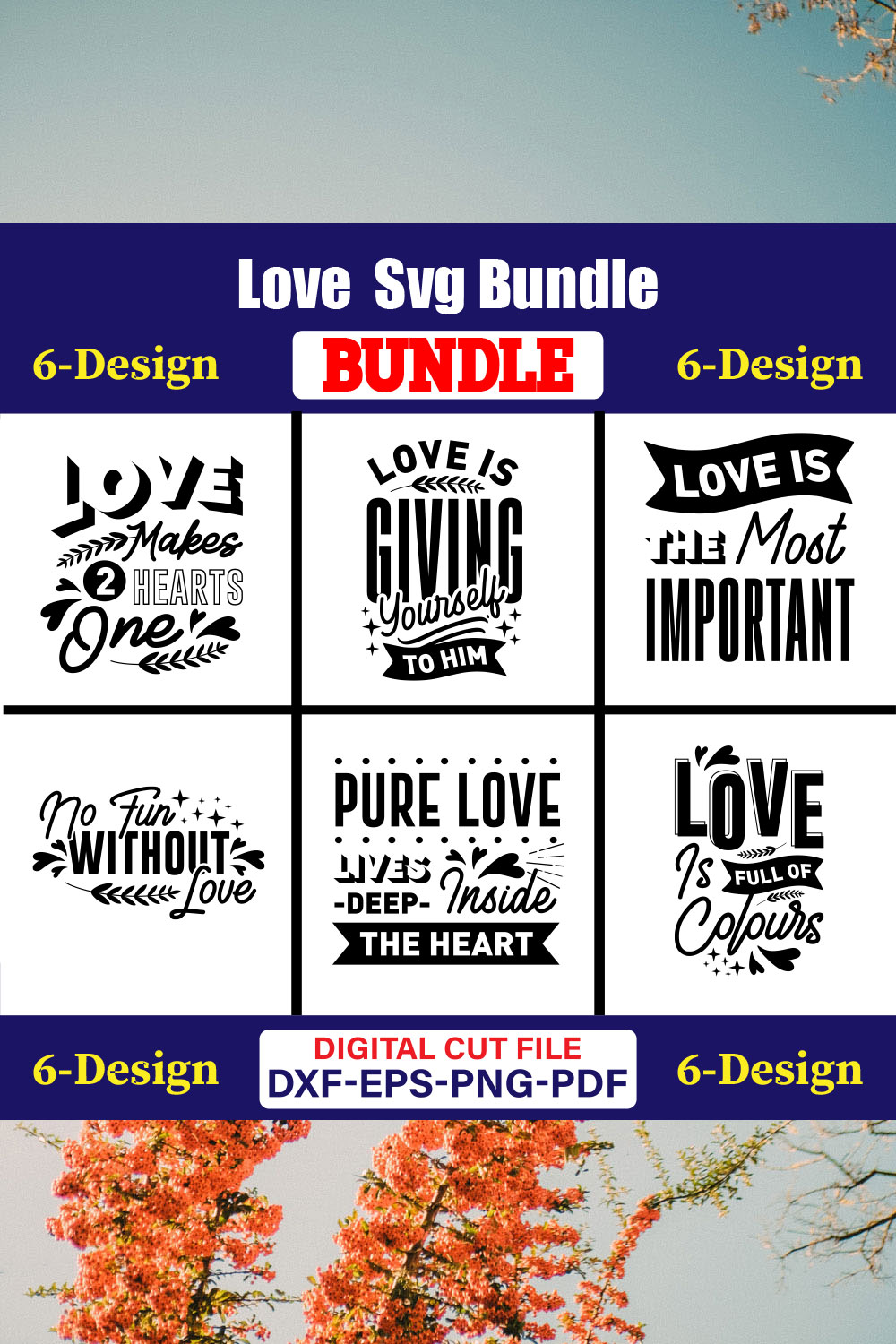 Love T-shirt Design Bundle Vol-03 pinterest preview image.