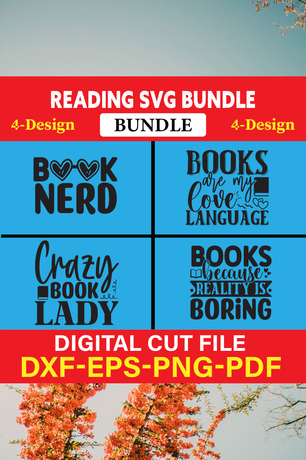 Reading SVG T-shirt Design Bundle Vol-1 pinterest preview image.