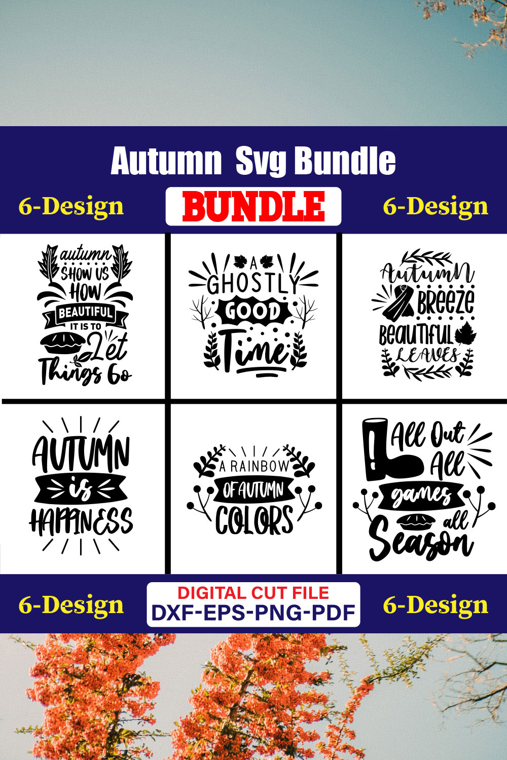 Autumn SVG T-shirt Design Bundle Vol-01 pinterest preview image.