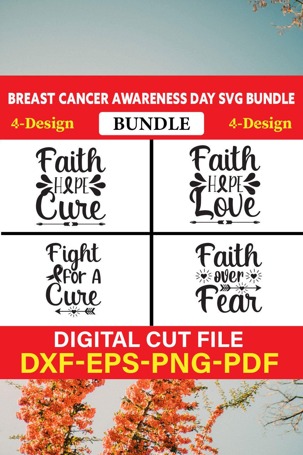 Breast Cancer Awareness T-shirt Design Bundle Vol-7 pinterest preview image.